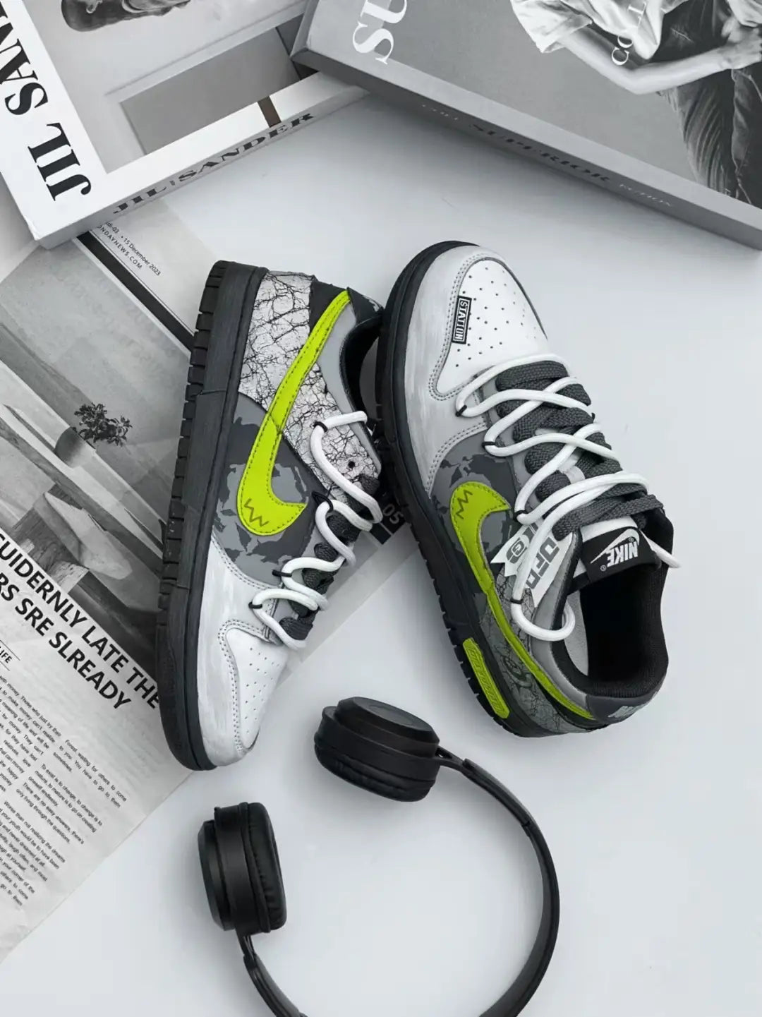 [Custom Hiking]  Dunk Skateboarding Shoes Unisex Low-top Grey/green