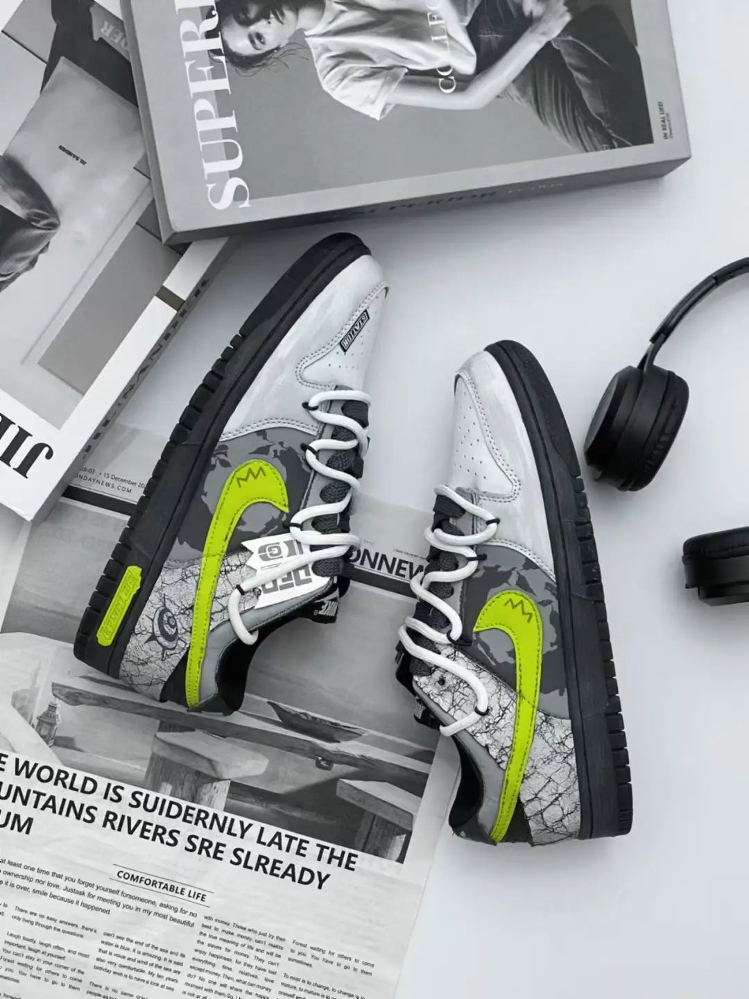 [Custom Hiking]  Dunk Skateboarding Shoes Unisex Low-top Grey/green