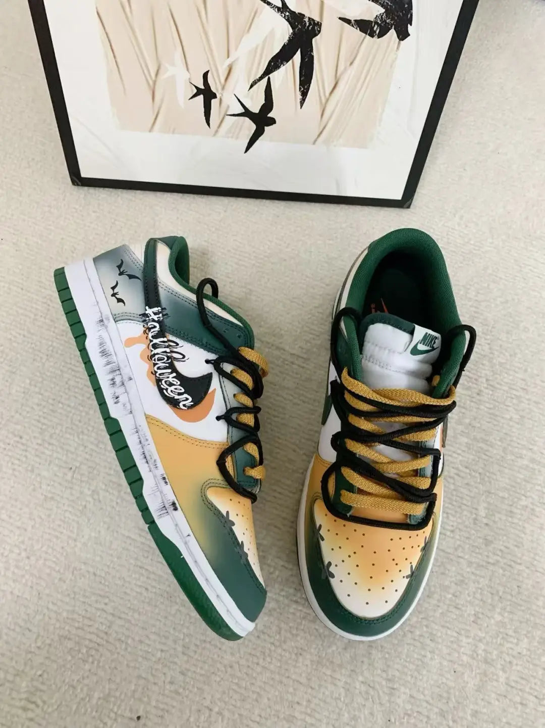 [Custom Halloween Midnight] Dunk Skateboarding Shoes Unisex Low-top Green/Orange