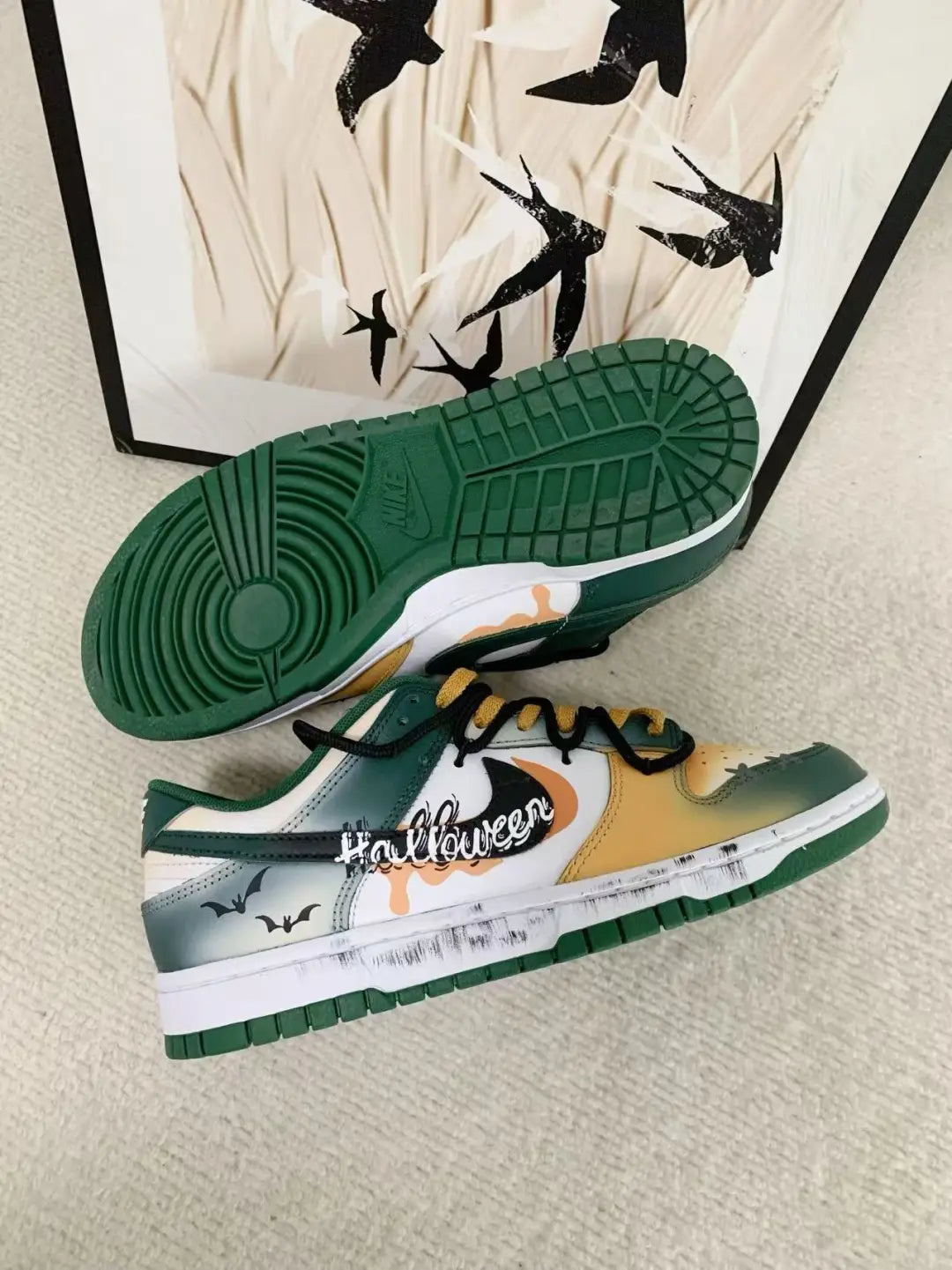 [Custom Halloween Midnight] Dunk Skateboarding Shoes Unisex Low-top Green/Orange