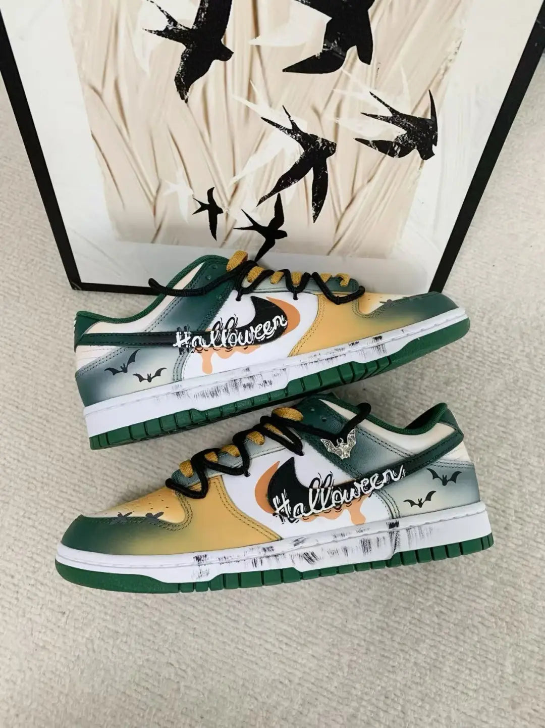 [Custom Halloween Midnight] Dunk Skateboarding Shoes Unisex Low-top Green/Orange