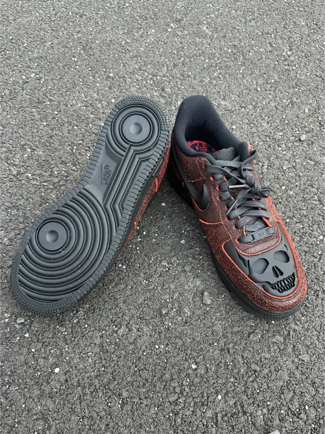 [Custom Skull] Air Force 1 Skateboarding Shoes Unisex Black/Red