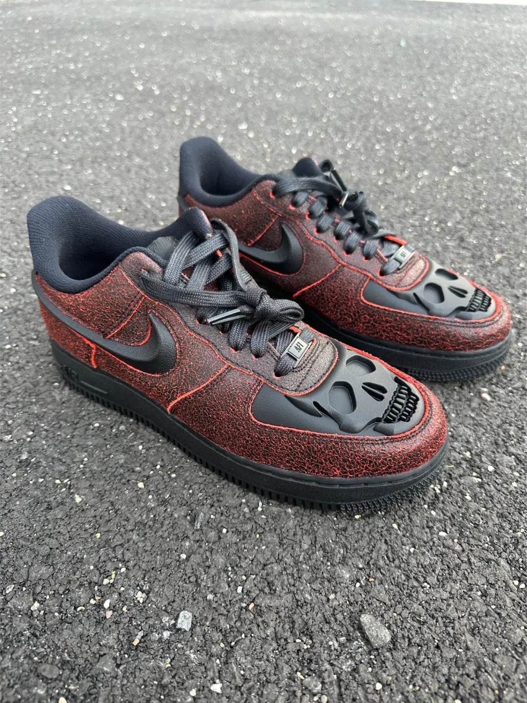 [Custom Skull] Air Force 1 Skateboarding Shoes Unisex Black/Red