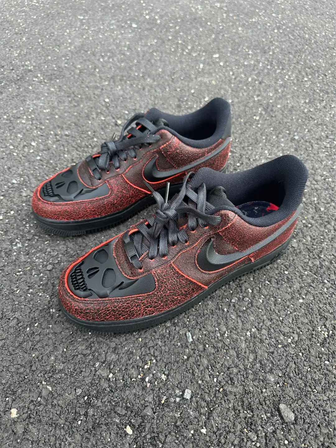 [Custom Skull] Air Force 1 Skateboarding Shoes Unisex Black/Red