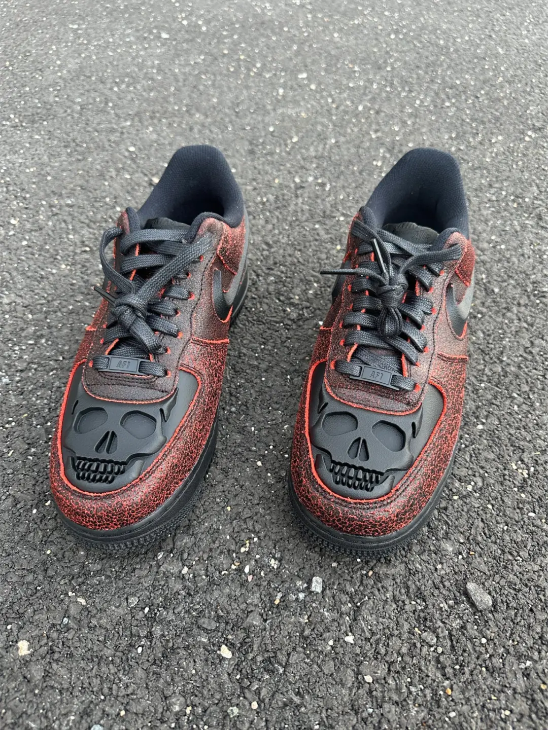 [Custom Skull] Air Force 1 Skateboarding Shoes Unisex Black/Red