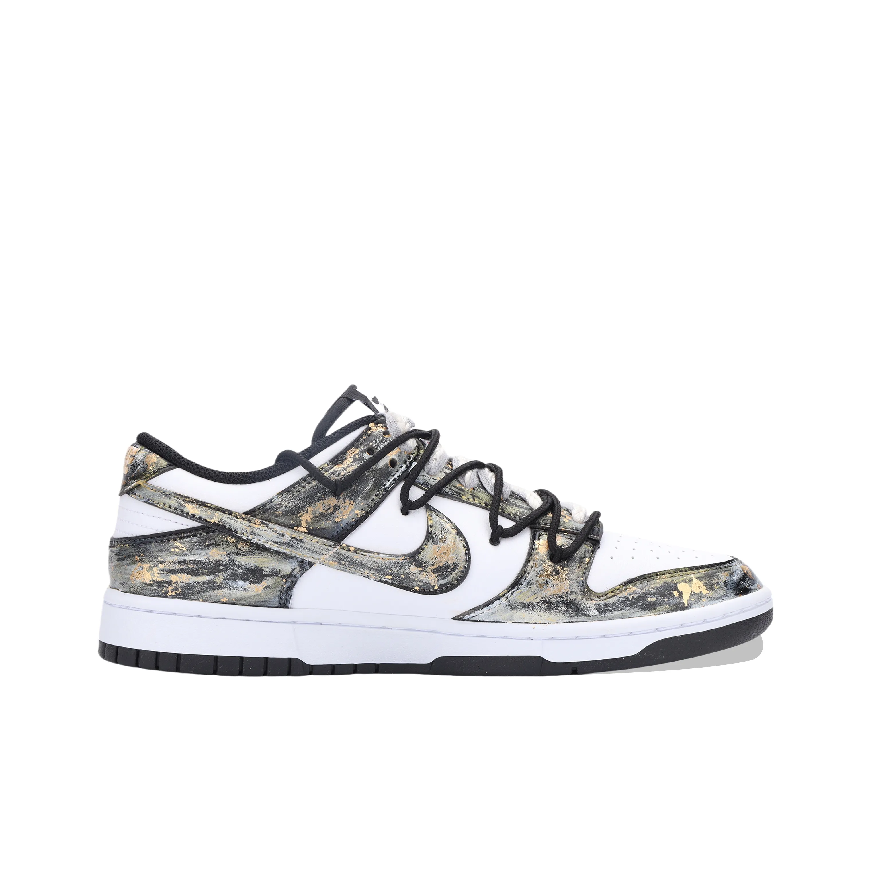 [Custom Gold Rush] Dunk Low Skateboard Shoes Unisex Black/White/Gold