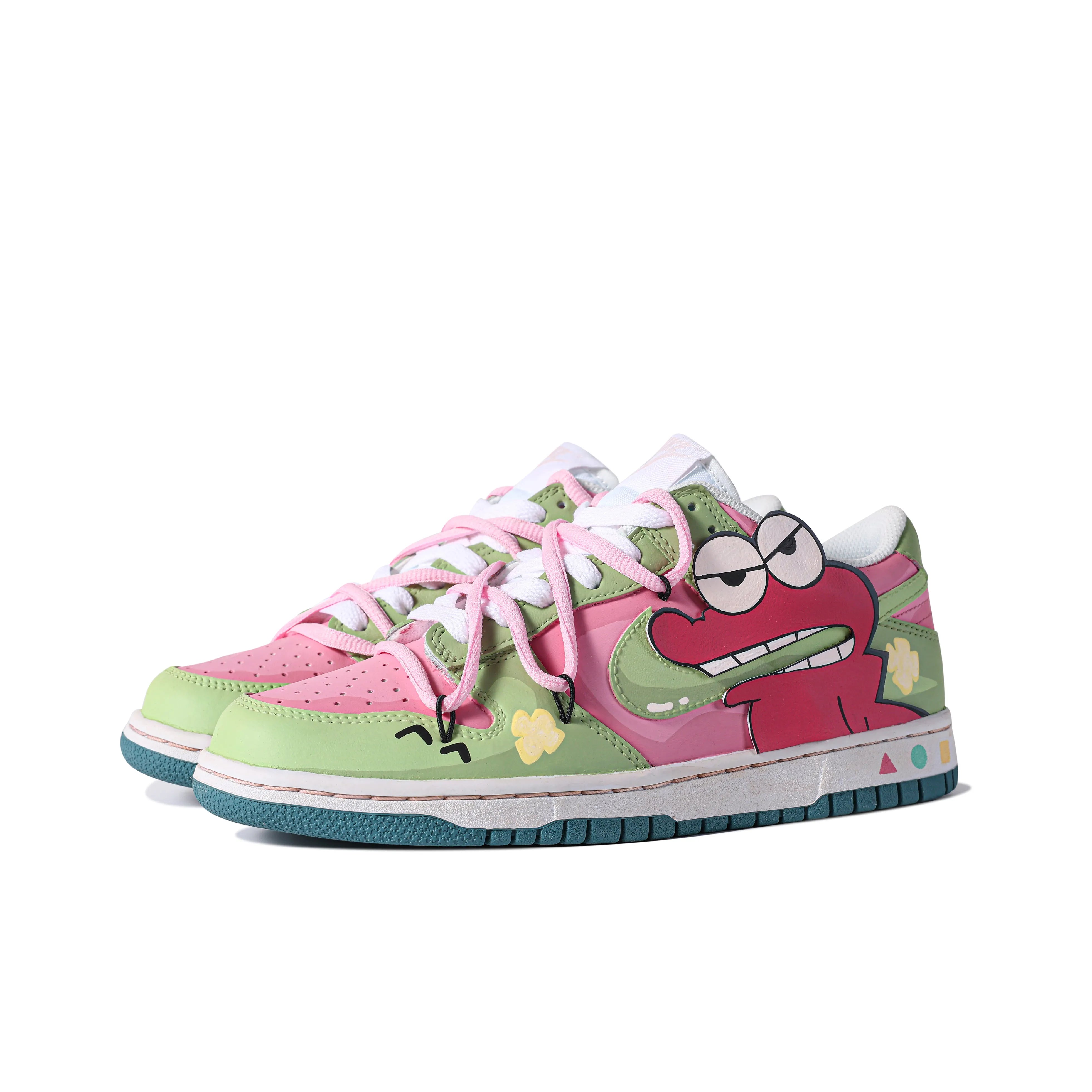 [Custom Alligator Cookies] Dunk Low Skateboarding Shoes Unisex Green/Pink