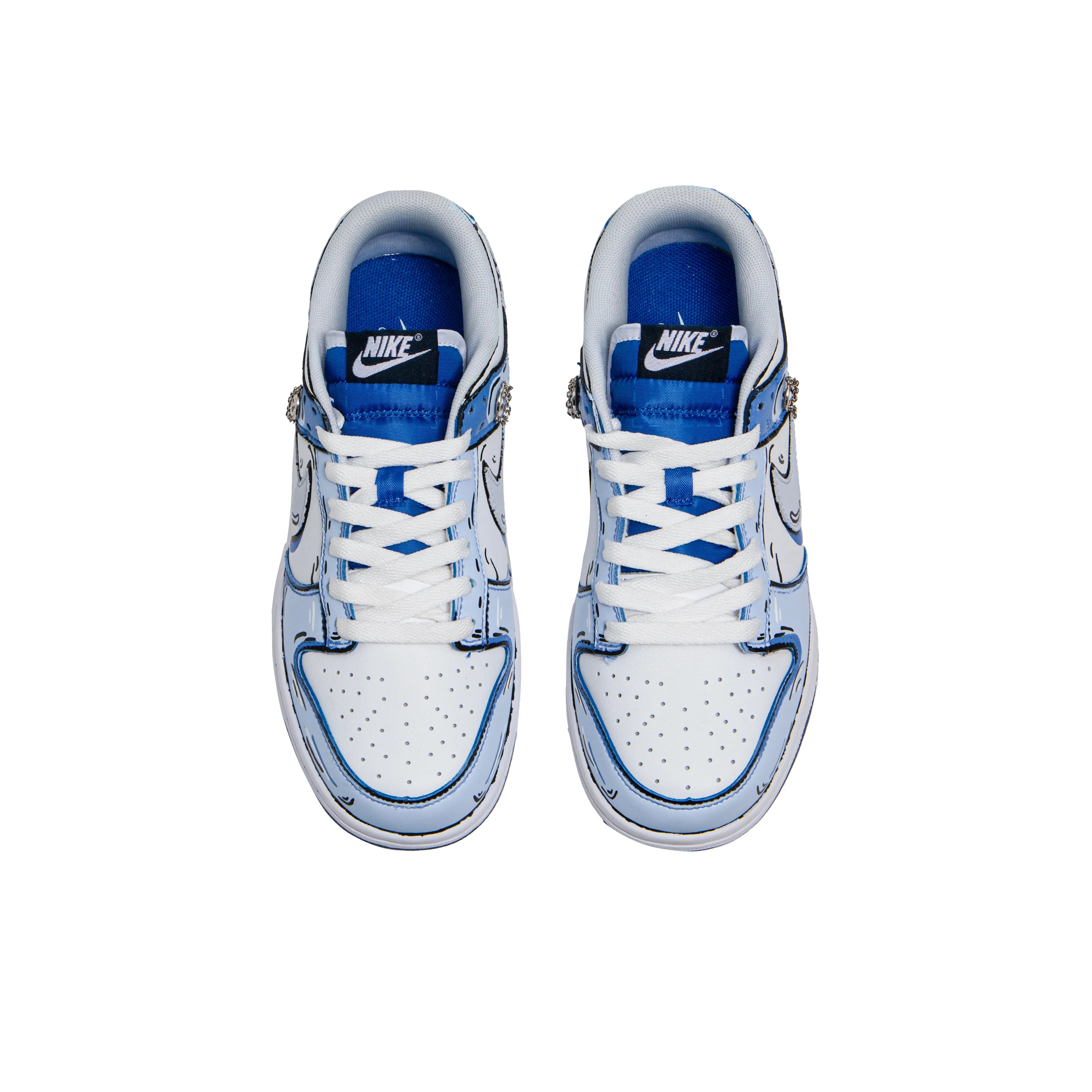 [Custom 2D Blue Comics] Dunk Skateboarding Shoes Unisex  White/Blue