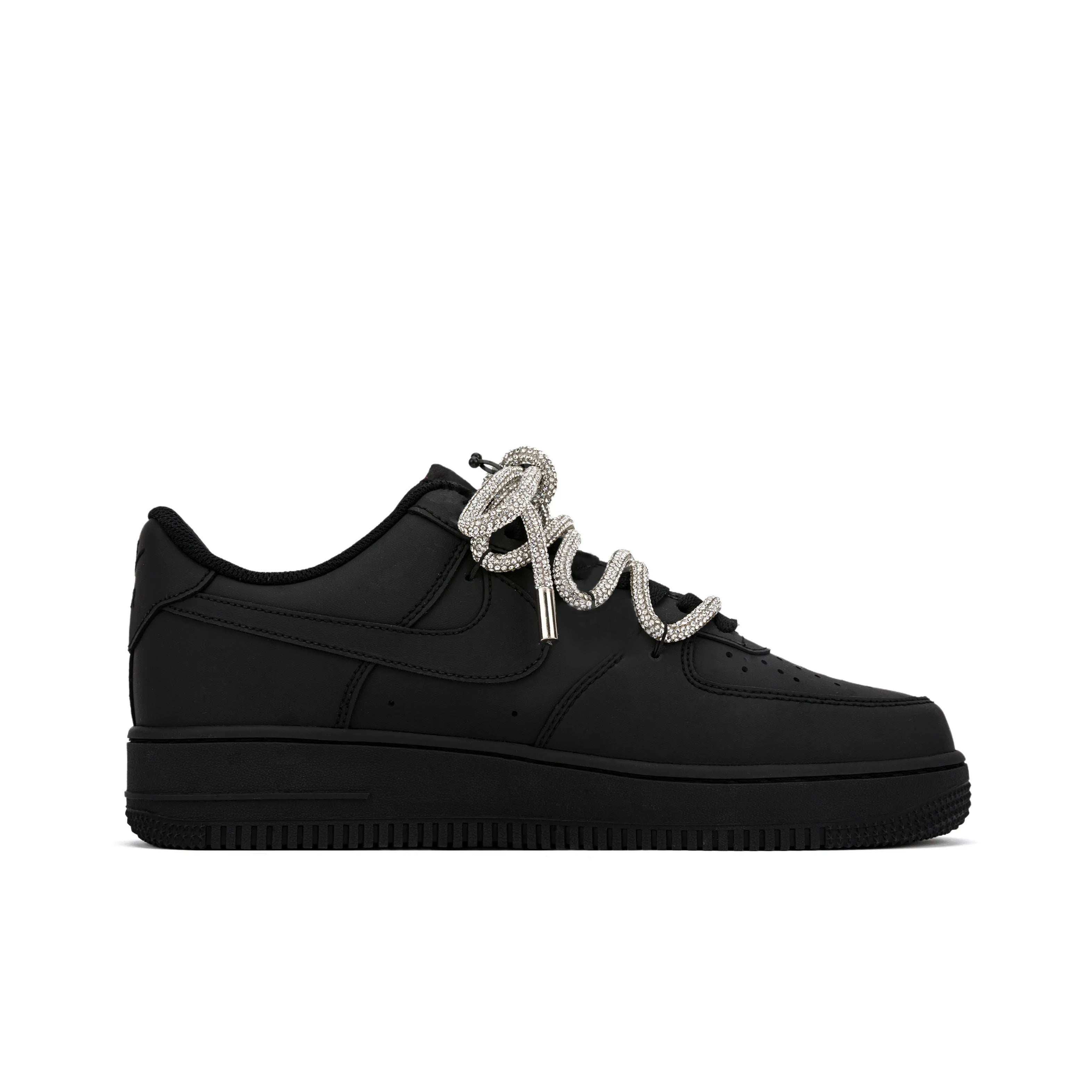 [Customized Black Diamond] Air Force 1 Low-top Shoes Unisex Blcak With Diamond Decoration