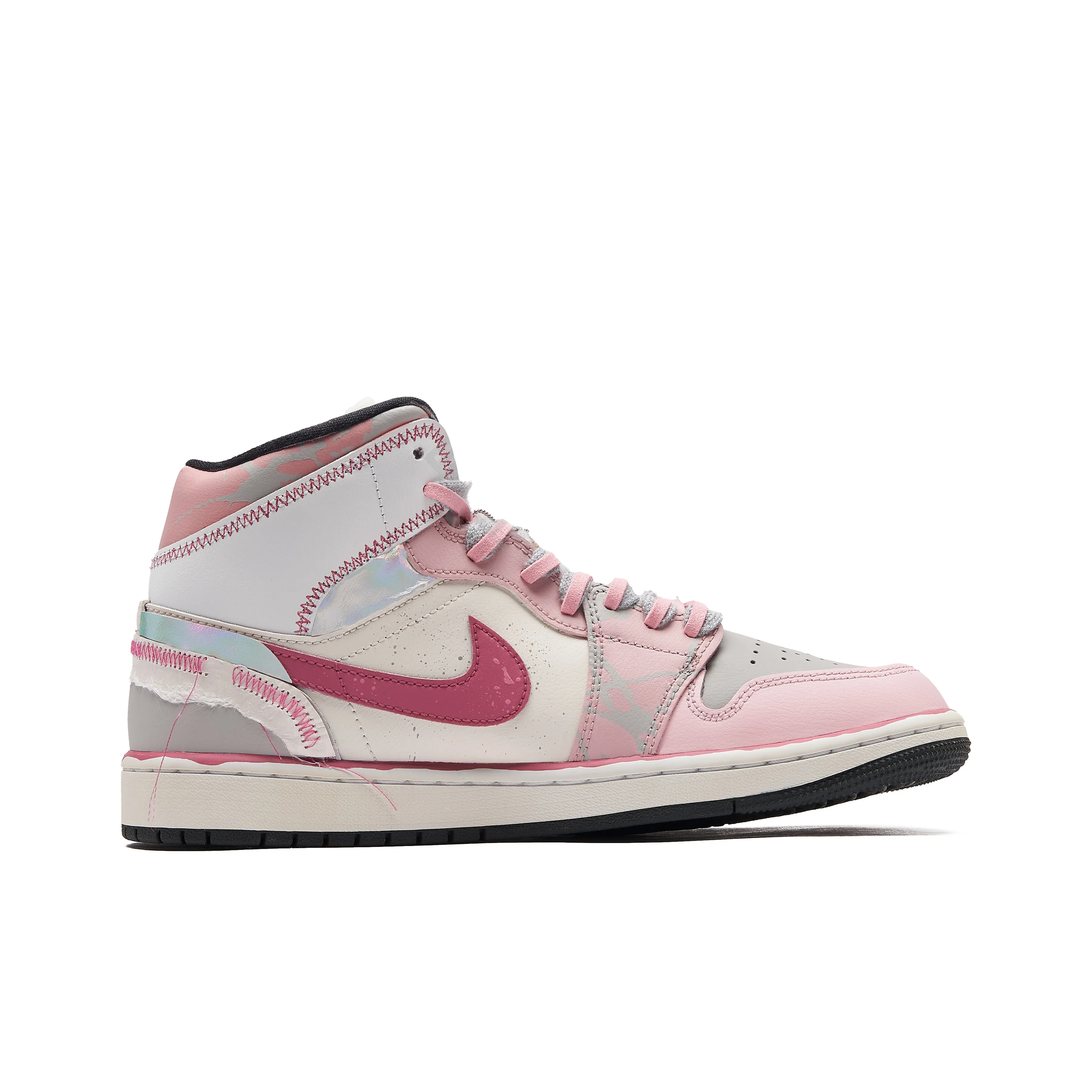 [Custom Flower Dream] Air Jordan 1 Mid Top Unisex Skateboarding Shoes Pink