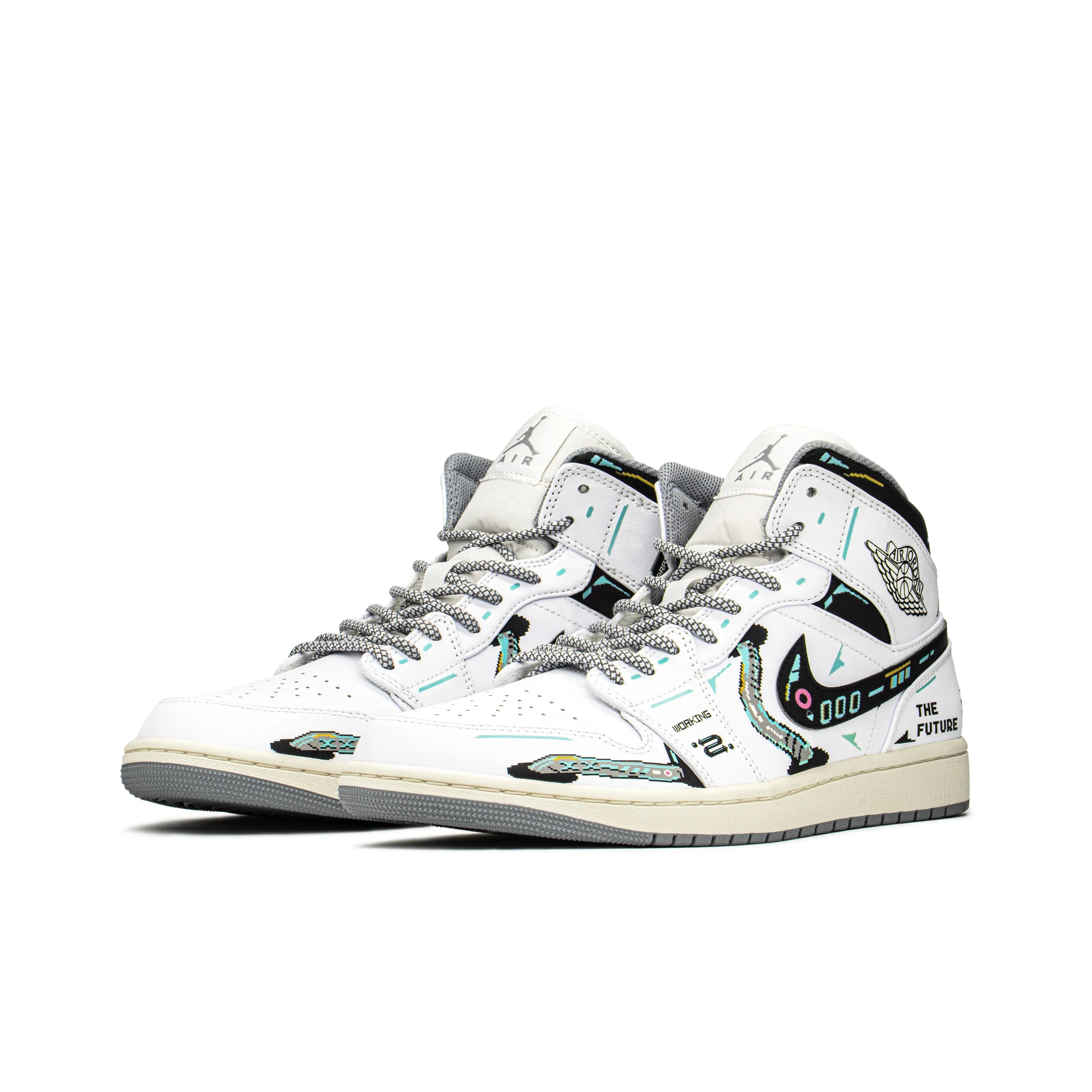 [Custom Cyber White Sugar] Jordan Air Jordan 1 Mid Unisex Skateboarding Shoes