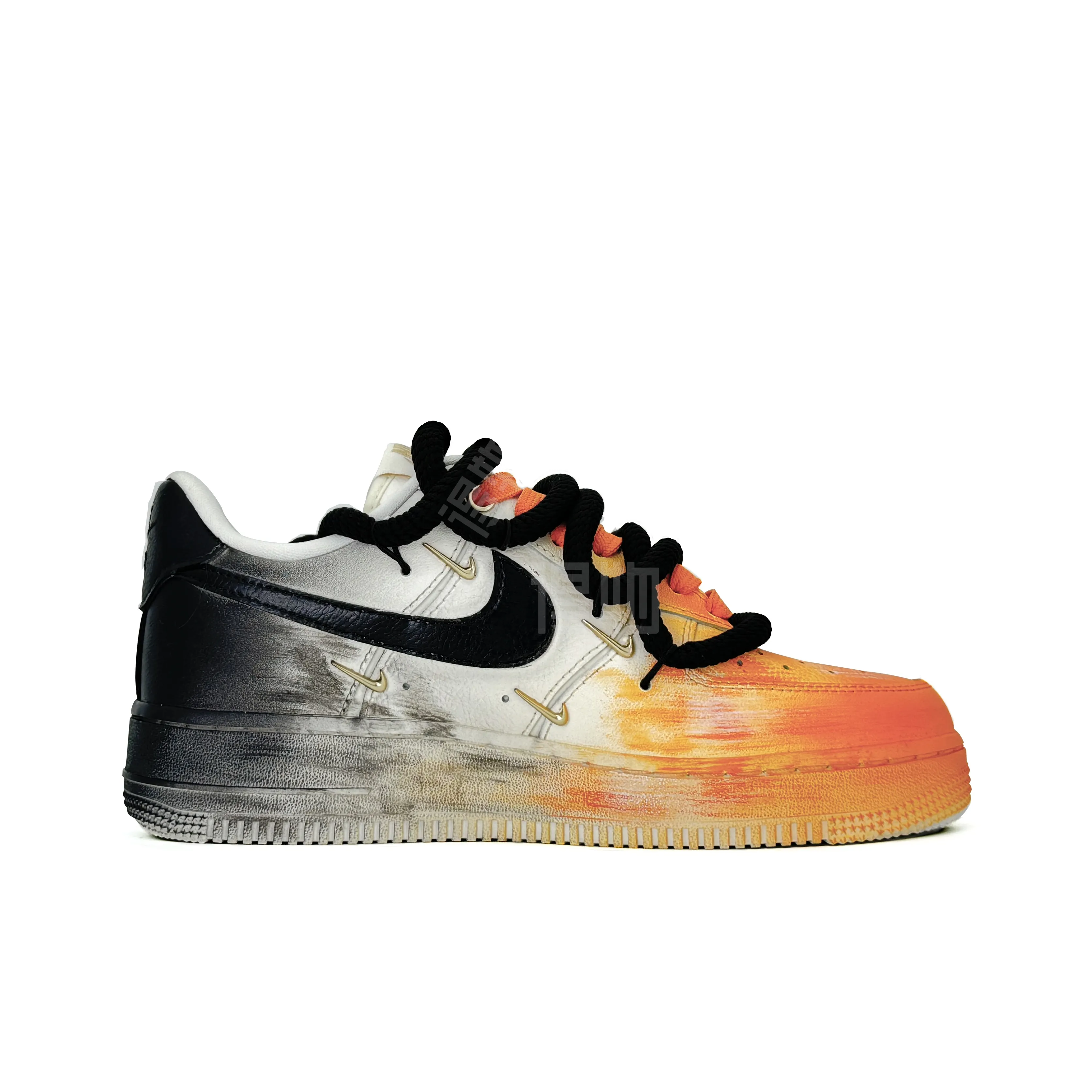 [Custom Spiderweb Mist] Air Force 1 Low Skateboarding Shoes Unisex Black/Orange