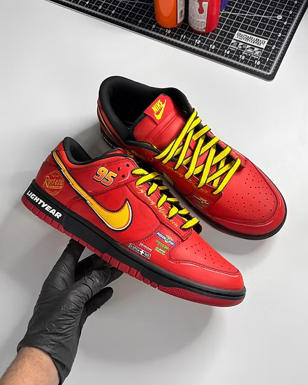 [Custom McQueen Dunks] Dunk Skateboarding Shoes Unisex Red