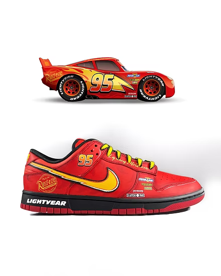 [Custom McQueen Dunks] Dunk Skateboarding Shoes Unisex Red