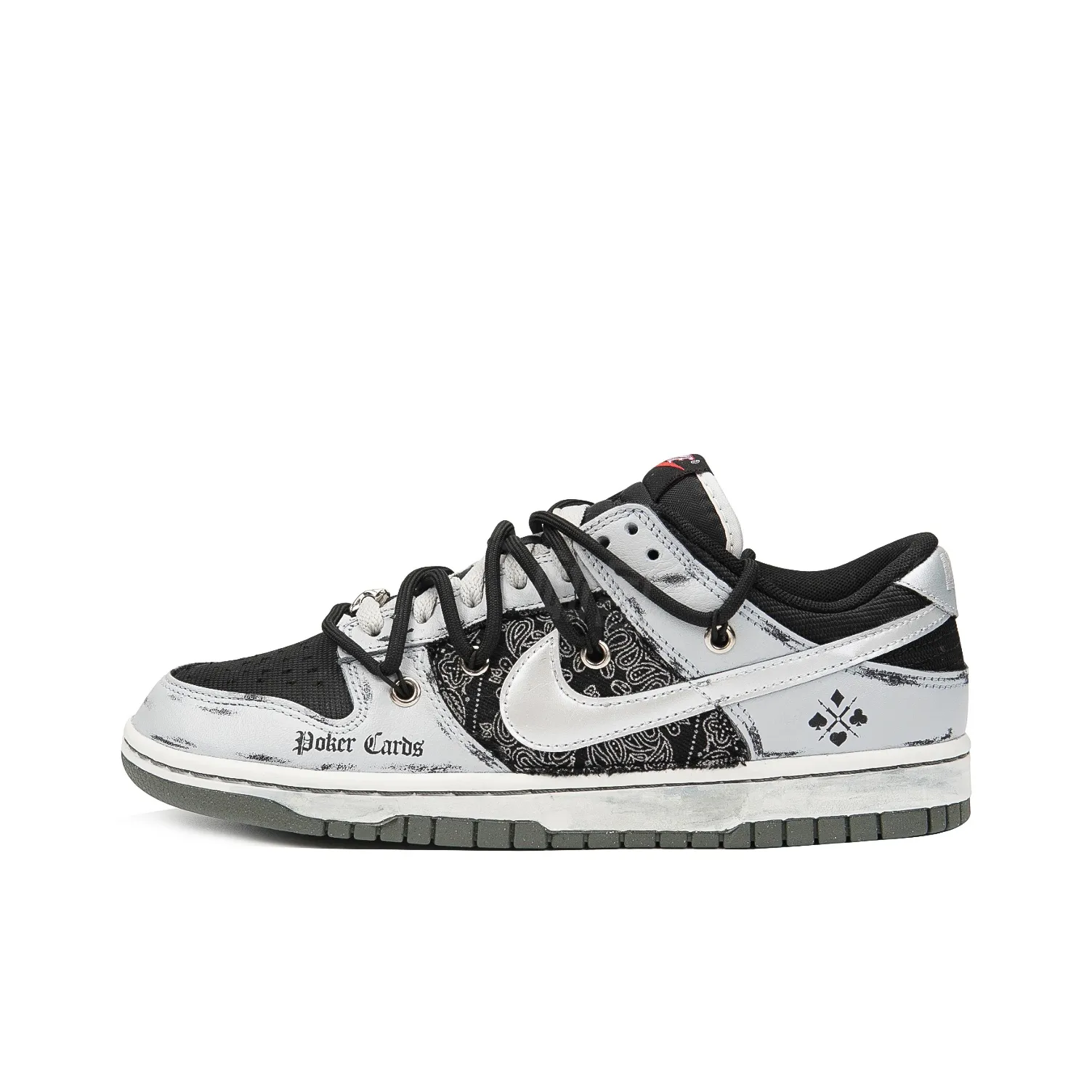 [Custom Dark Poker] Dunk Skateboarding Shoes Unisex Black/Gray/Silver