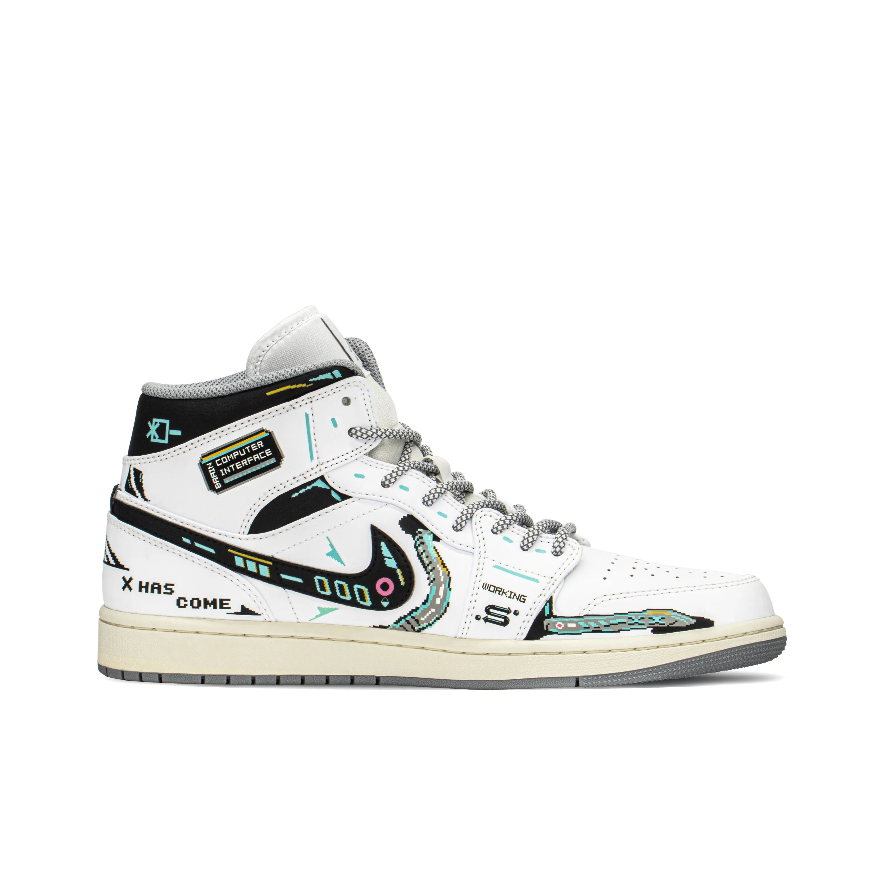 [Custom Cyber White Sugar] Jordan Air Jordan 1 Mid Unisex Skateboarding Shoes