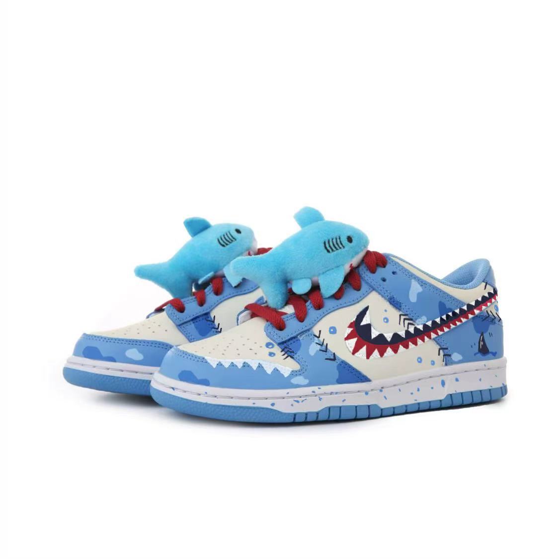 [Custom Baby Shark] Dunk Skateboarding Shoes Unisex  Beige/Blue