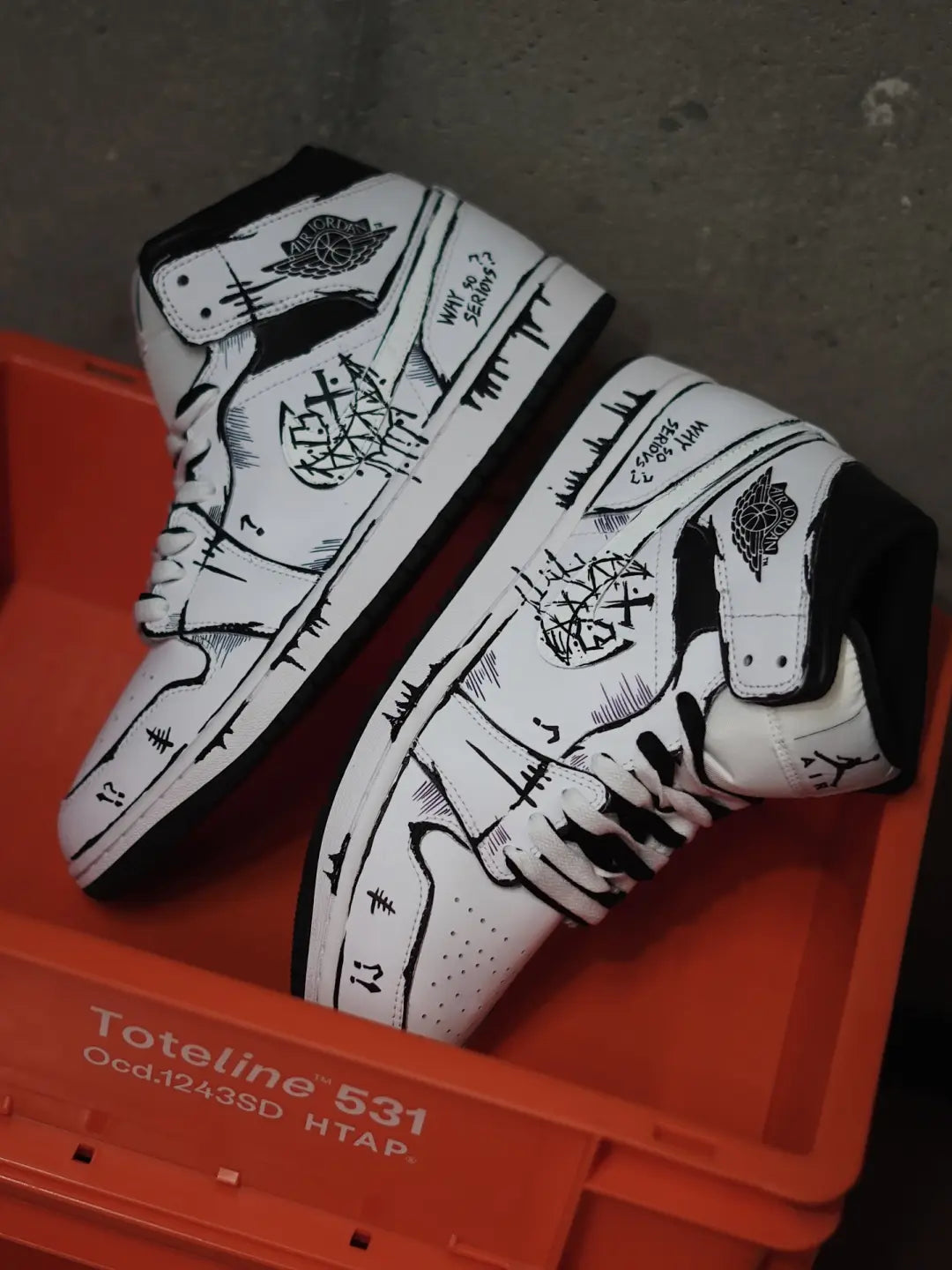 [Custom Line Joker] Jordan Air Jordan 1 High Top Unisex Skateboarding Shoes White/Black