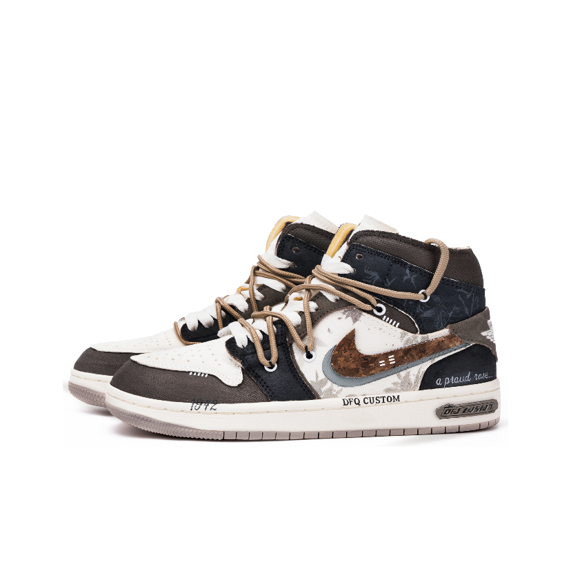 [Custom Wilderness Graffiti] Air Jordan 1 Men's Mid Skateboarding Shoes