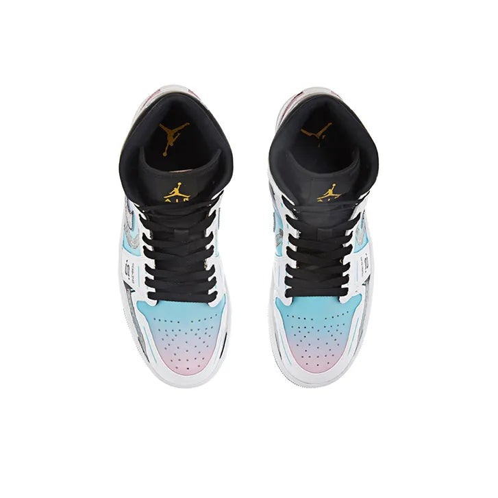 [Custom Cyber Cotton Candy] Jordan Air Jordan 1 Mid Unisex Skateboarding Shoes