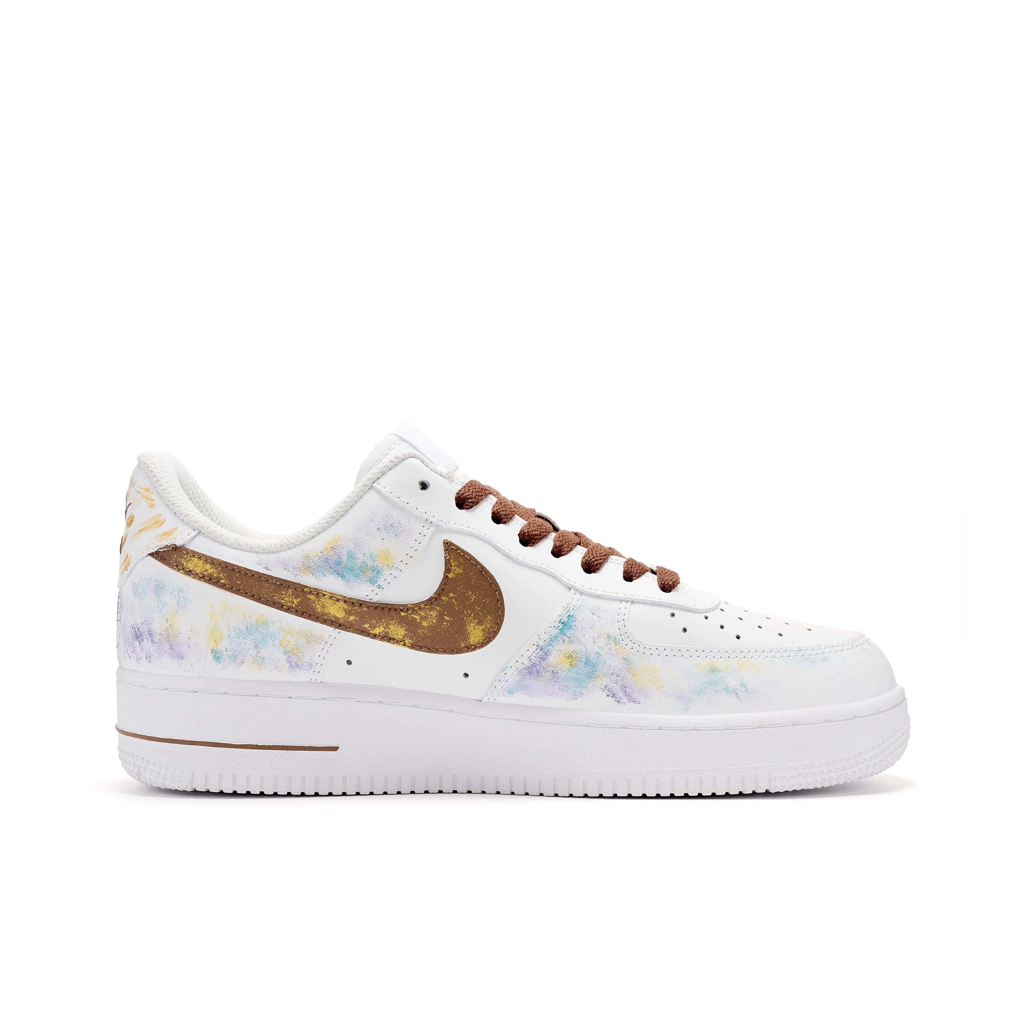 [Customized Floating Dreams, Shading, Water Lilies] Air Force 1 Shoes Unisex White/Brown