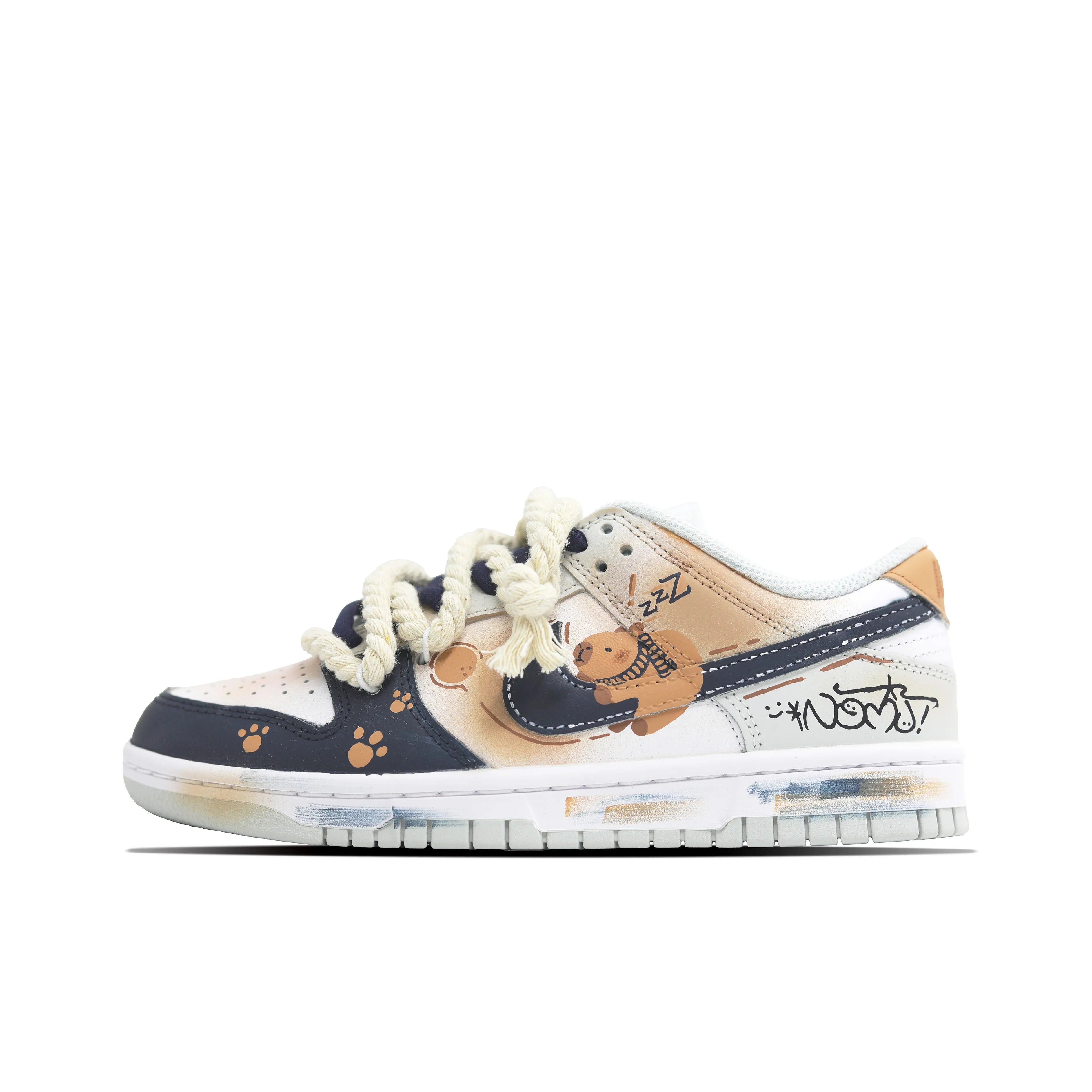 [Custom Capybara] Dunk Skateboarding Shoes Unisex Hand-painted Cute Style Deep Blue/Brown