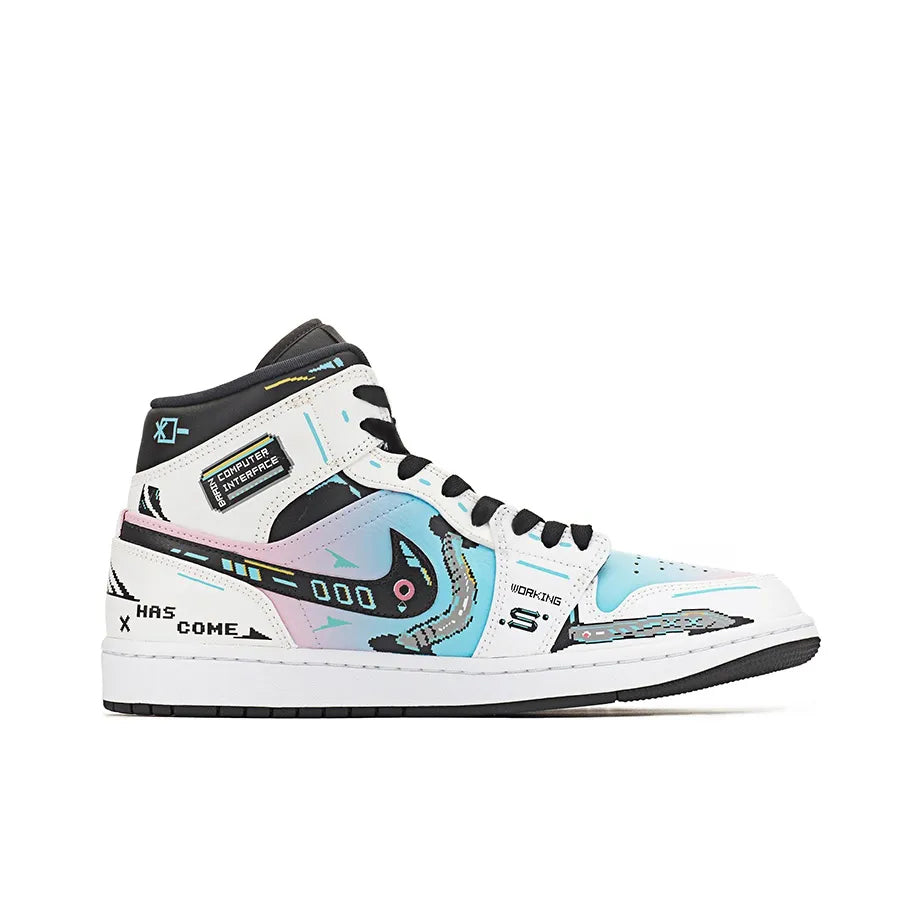 [Custom Cyber Cotton Candy] Jordan Air Jordan 1 Mid Unisex Skateboarding Shoes