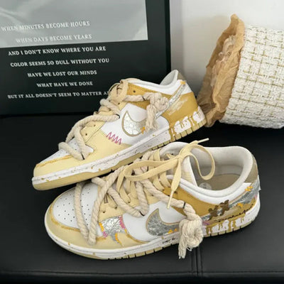 [Custom Yellow & Silver Fluid] Dunk Skateboarding Shoes Unisex Low-Top