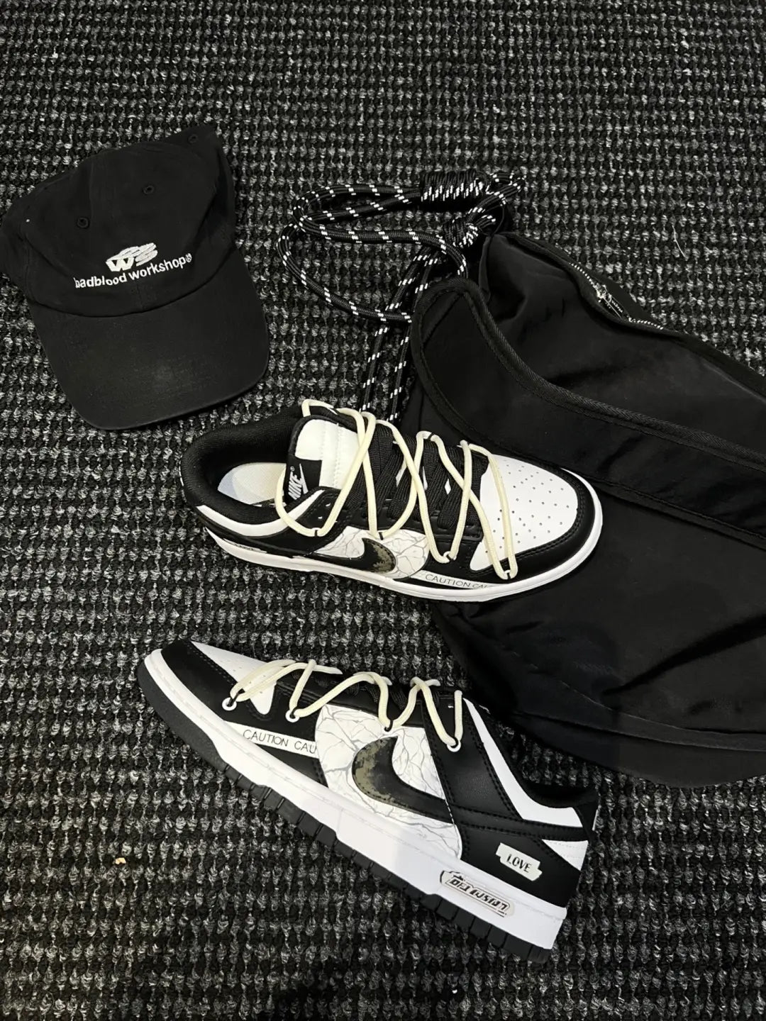 [Custom Crack]  Dunk Skateboarding Shoes Unisex Low-top Black/white/pink