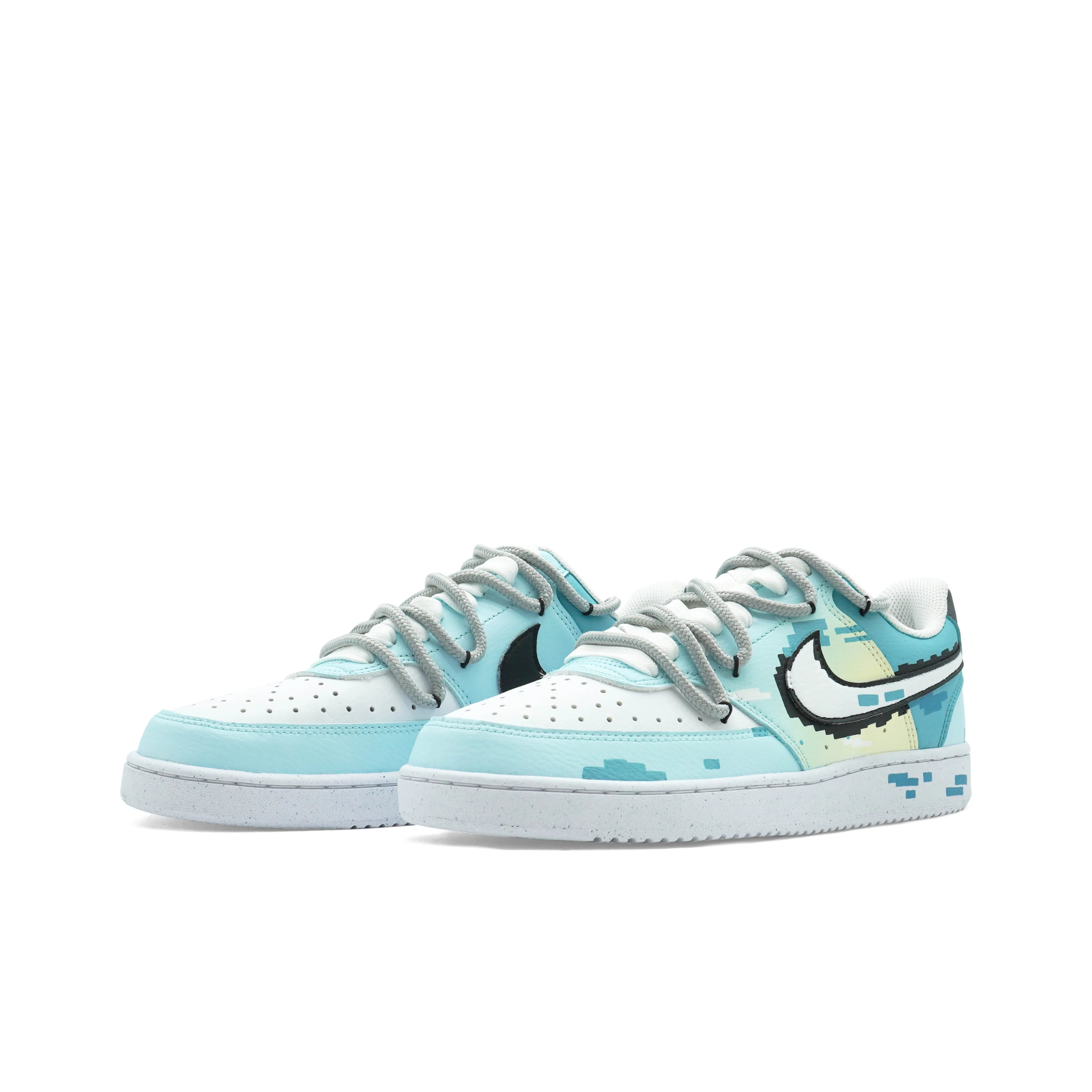 [Custom Pixelated Time] Court Vision 1 Skateboarding Shoes Unisex Cyan