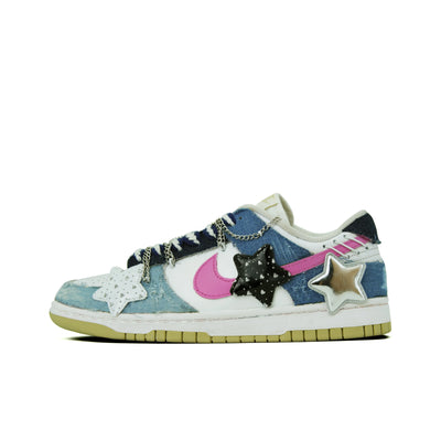 [Custom Denim Star] Dunk Low Skateboarding Shoes Unisex Denim Style