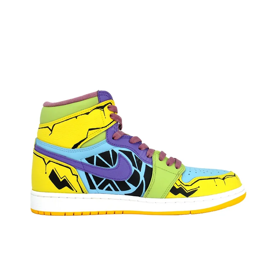 [Custom Stunning] Air Jordan 1 High Top Unisex Skateboarding Shoes Yellow/Green/Blue