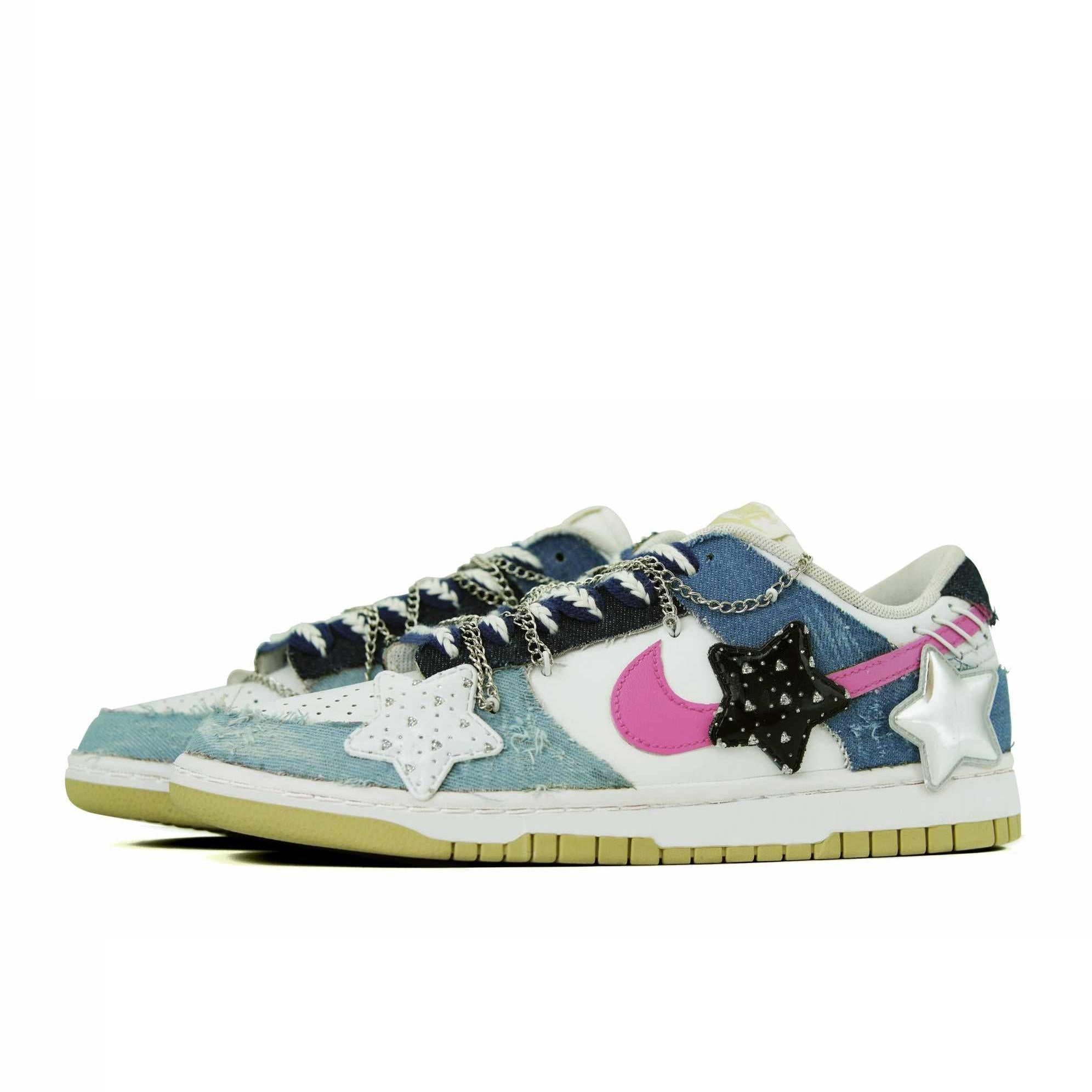 [Custom Denim Star] Dunk Low Skateboarding Shoes Unisex Denim Style