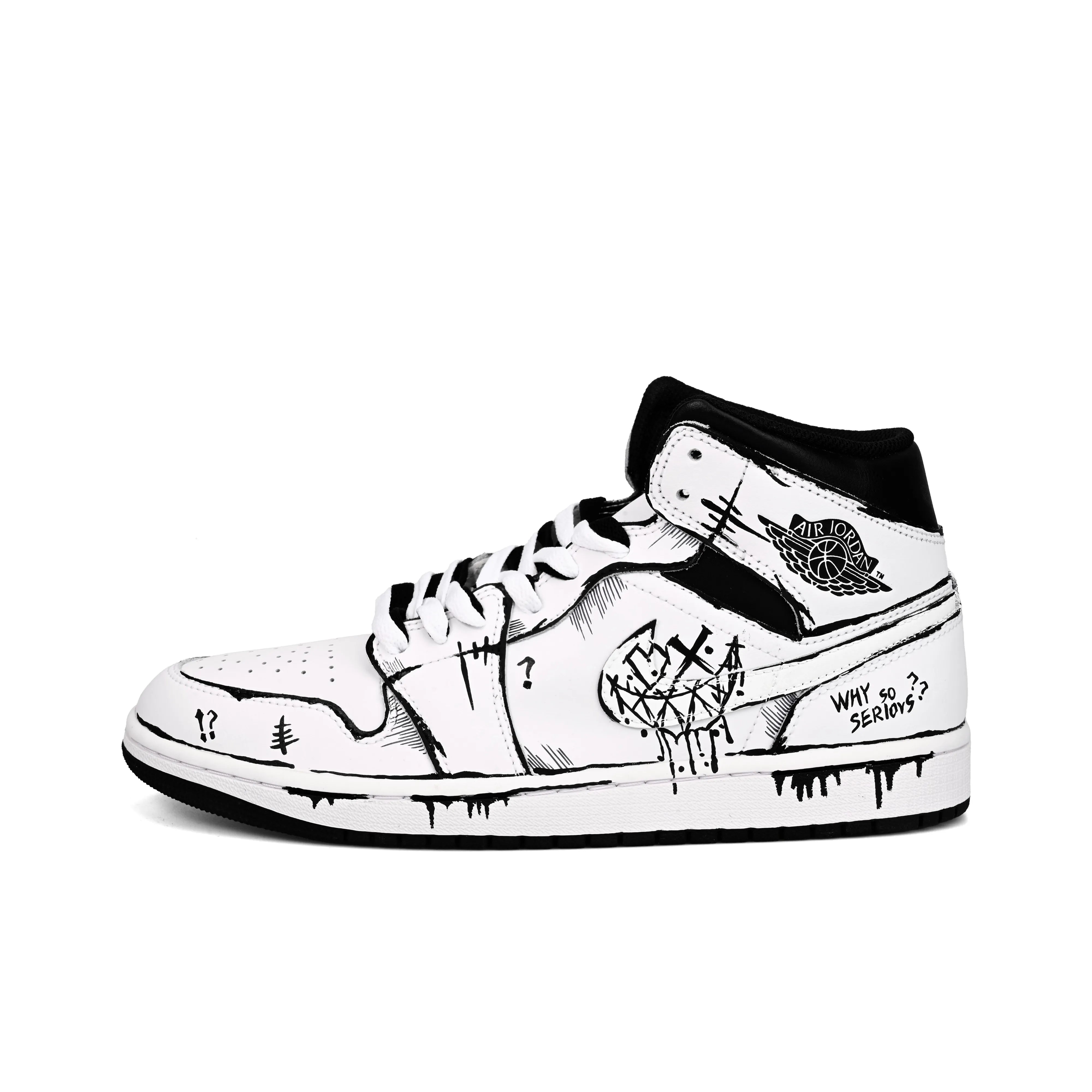 [Custom Line Joker] Jordan Air Jordan 1 High Top Unisex Skateboarding Shoes White/Black