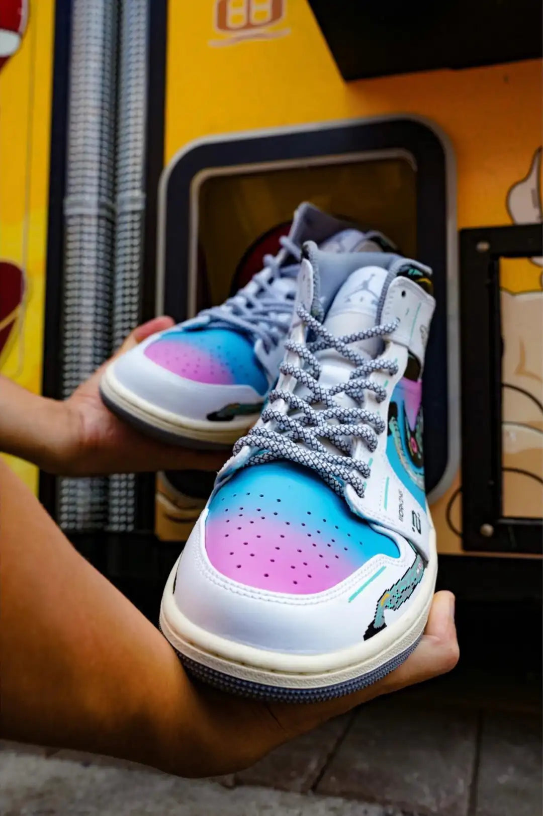 [Custom Cyber Cotton Candy] Jordan Air Jordan 1 Mid Unisex Skateboarding Shoes