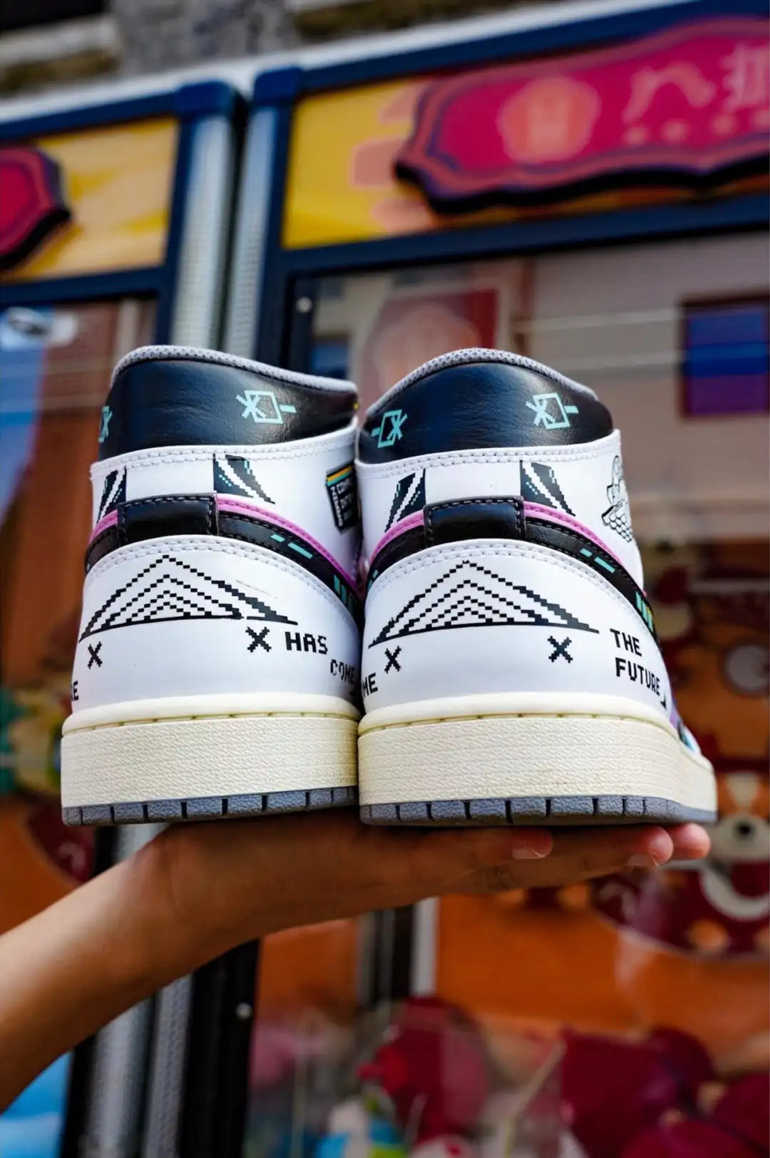 [Custom Cyber Cotton Candy] Jordan Air Jordan 1 Mid Unisex Skateboarding Shoes