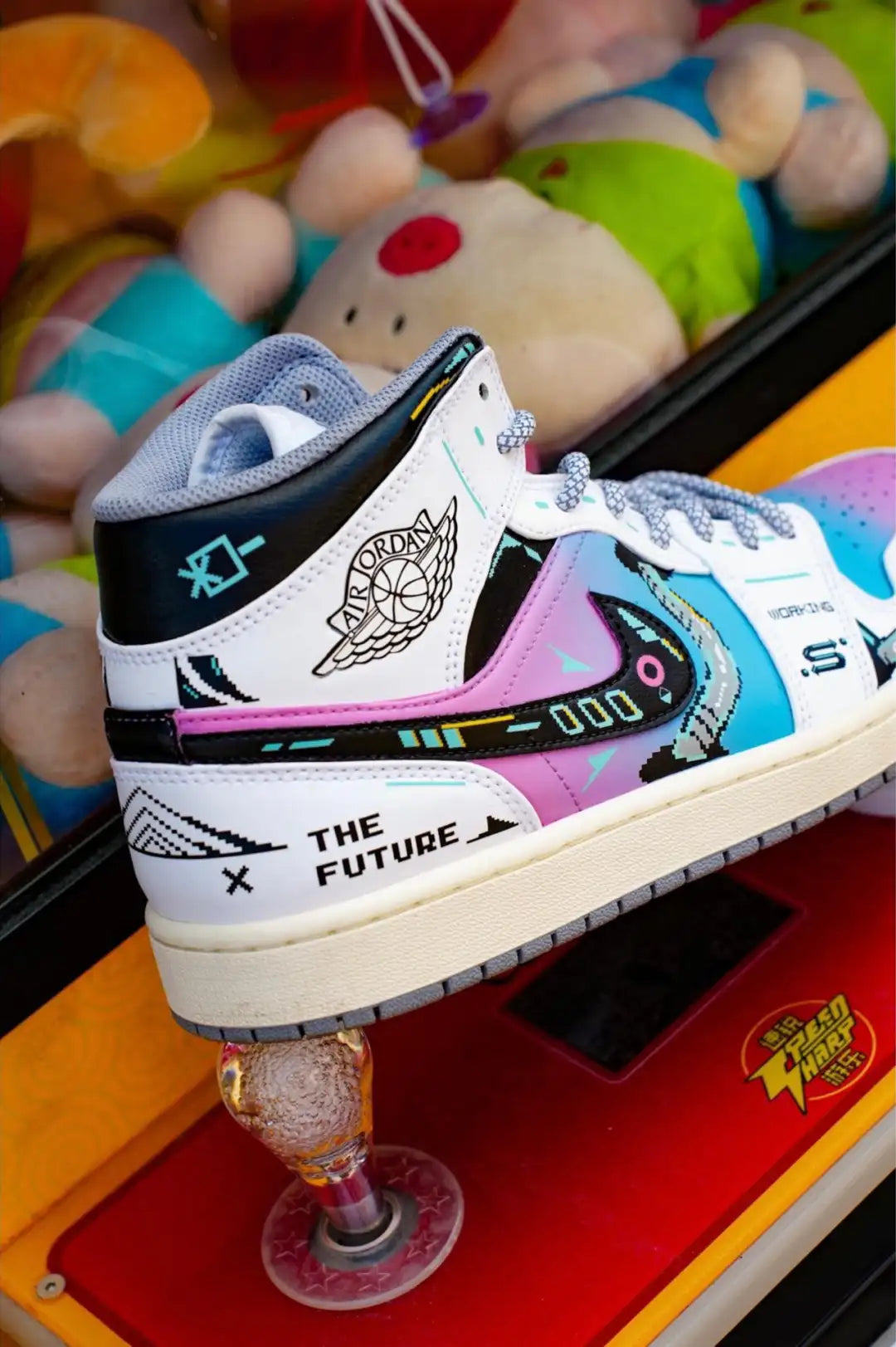 [Custom Cyber Cotton Candy] Jordan Air Jordan 1 Mid Unisex Skateboarding Shoes