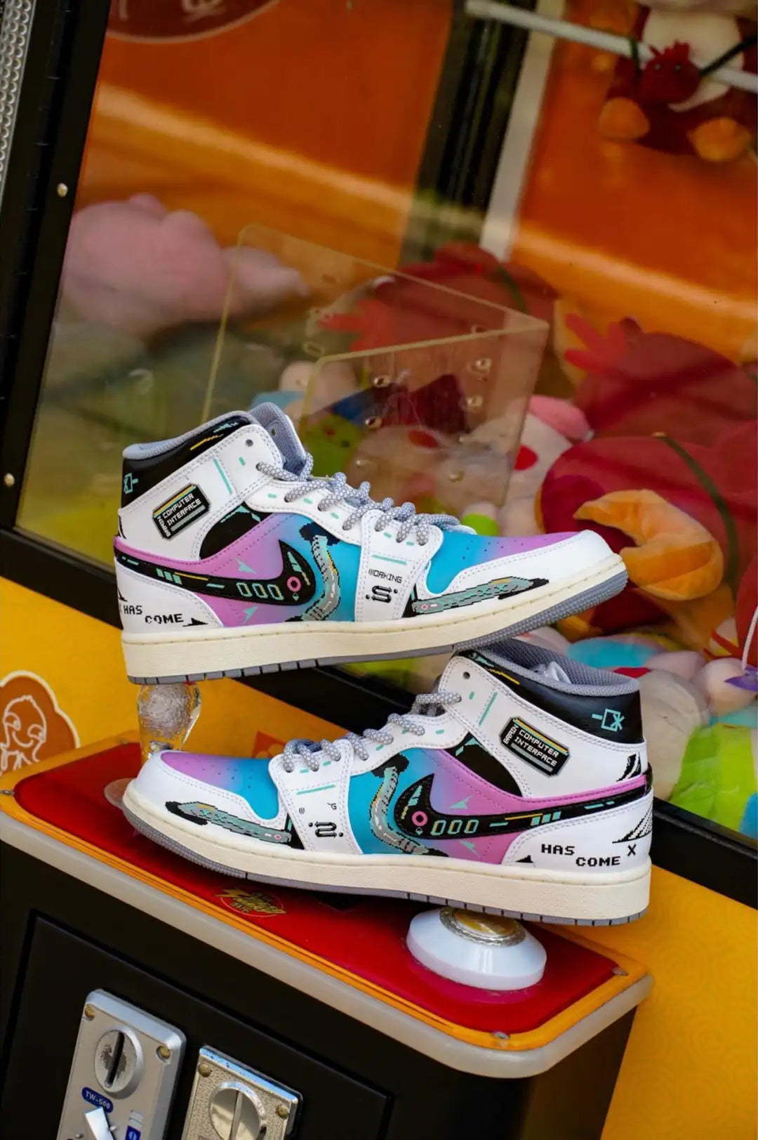 [Custom Cyber Cotton Candy] Jordan Air Jordan 1 Mid Unisex Skateboarding Shoes