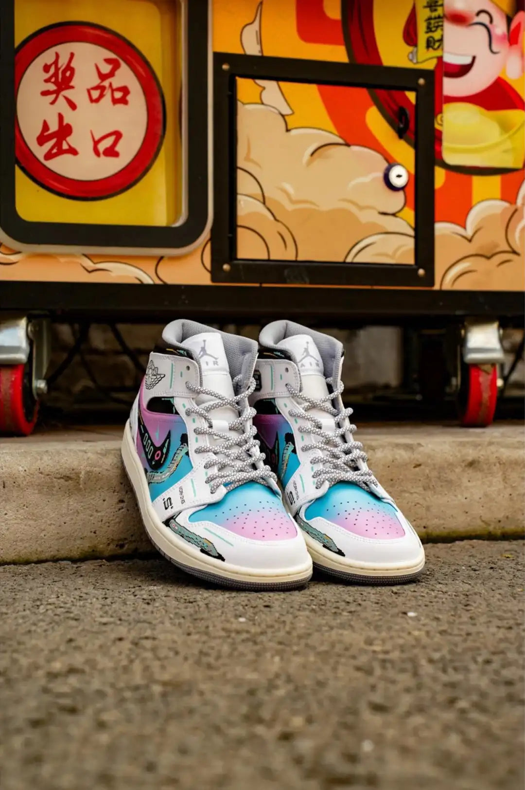 [Custom Cyber Cotton Candy] Jordan Air Jordan 1 Mid Unisex Skateboarding Shoes