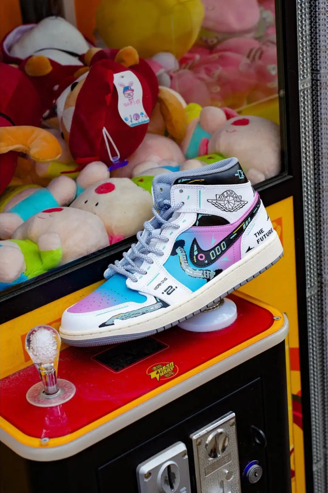 [Custom Cyber Cotton Candy] Jordan Air Jordan 1 Mid Unisex Skateboarding Shoes