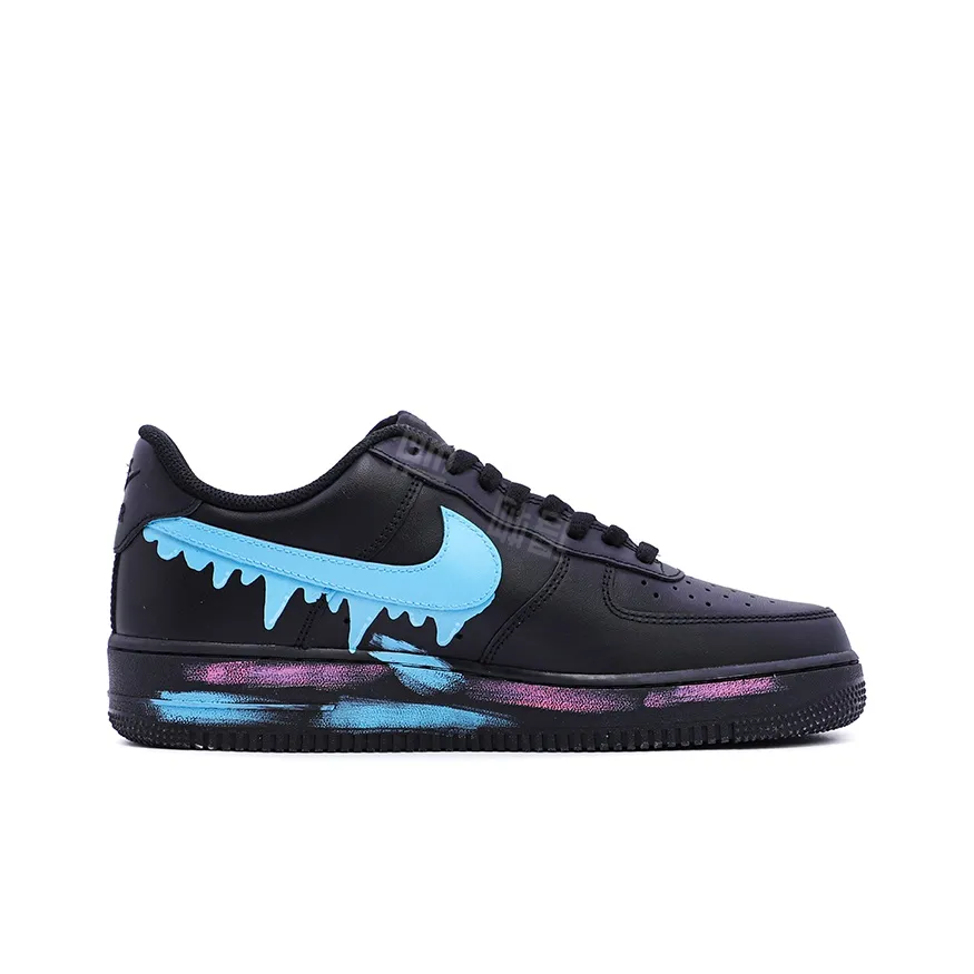[Custom Bear Black Graffiti] Air Force 1 Skateboarding Shoes Unisex Low-top Blue