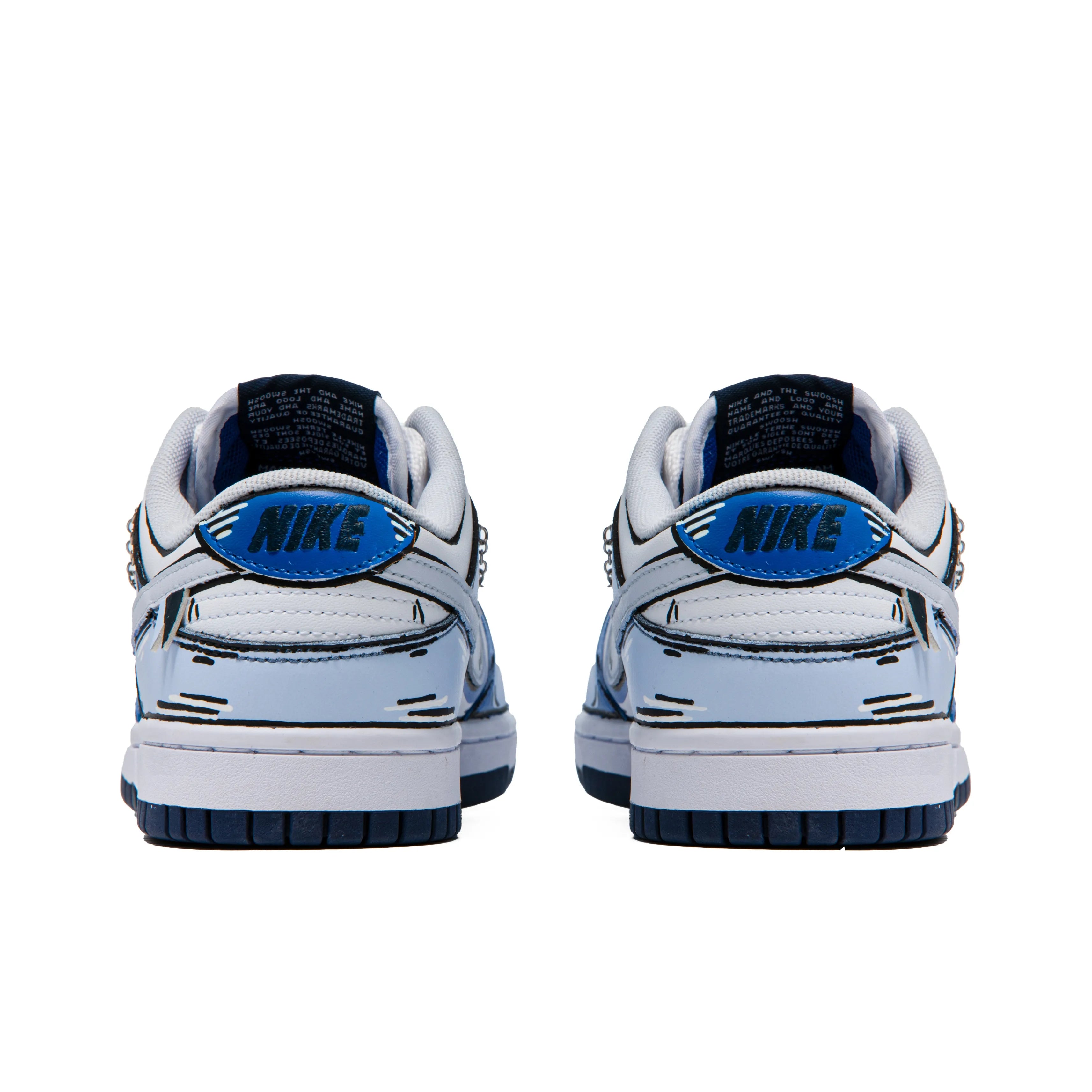 [Custom 2D Blue Comics] Dunk Skateboarding Shoes Unisex  White/Blue