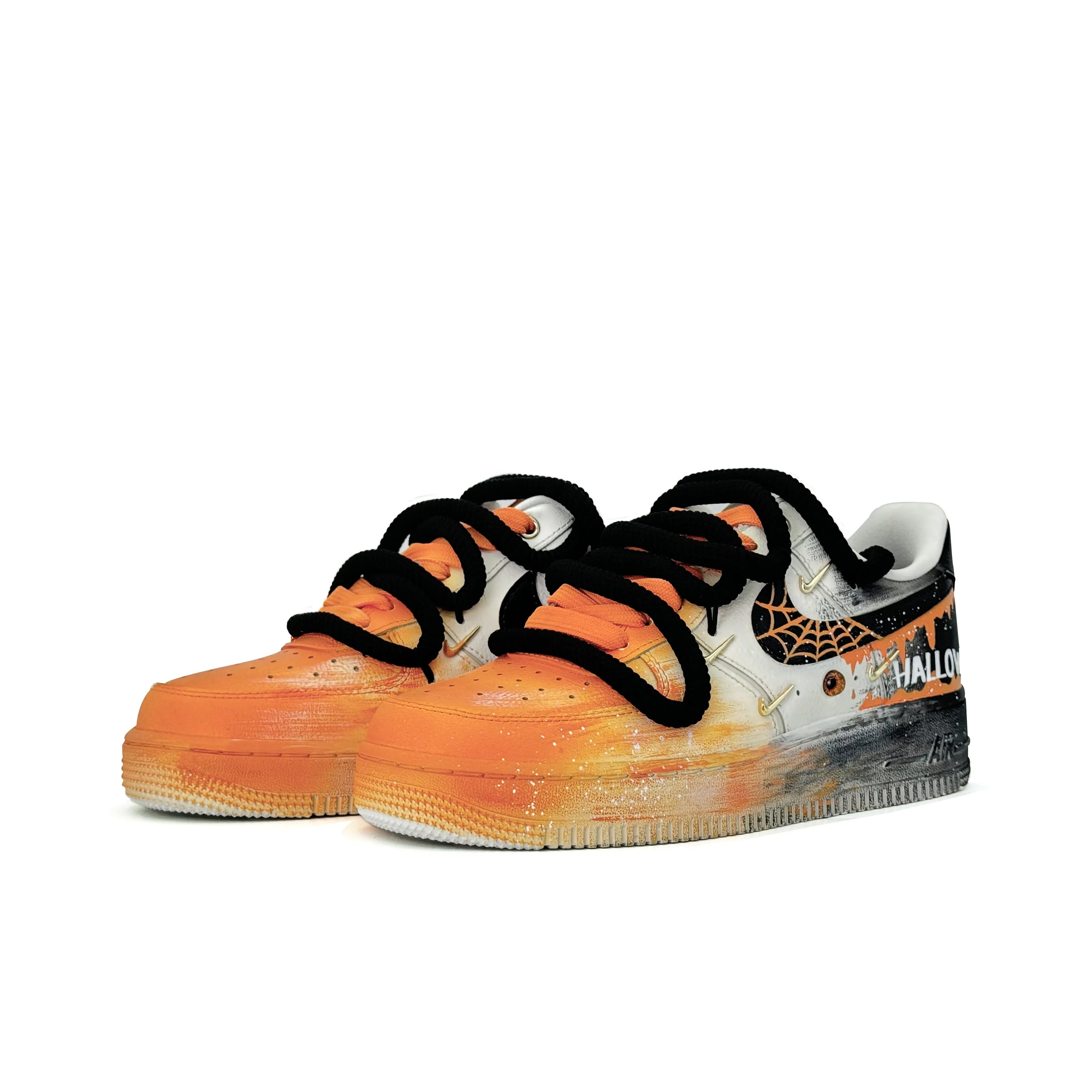 [Custom Spiderweb Mist] Air Force 1 Low Skateboarding Shoes Unisex Black/Orange