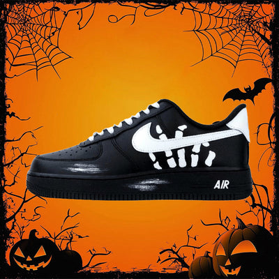 [Custom Bone hand]  Air Force 1 Skateboard Shoes Unisex Low-Top Black/White