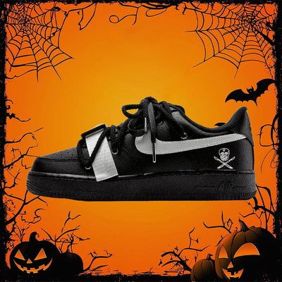 [Custom Functional pirate silver]  Air Force 1 Skateboarding Shoes Unisex Low-top Black