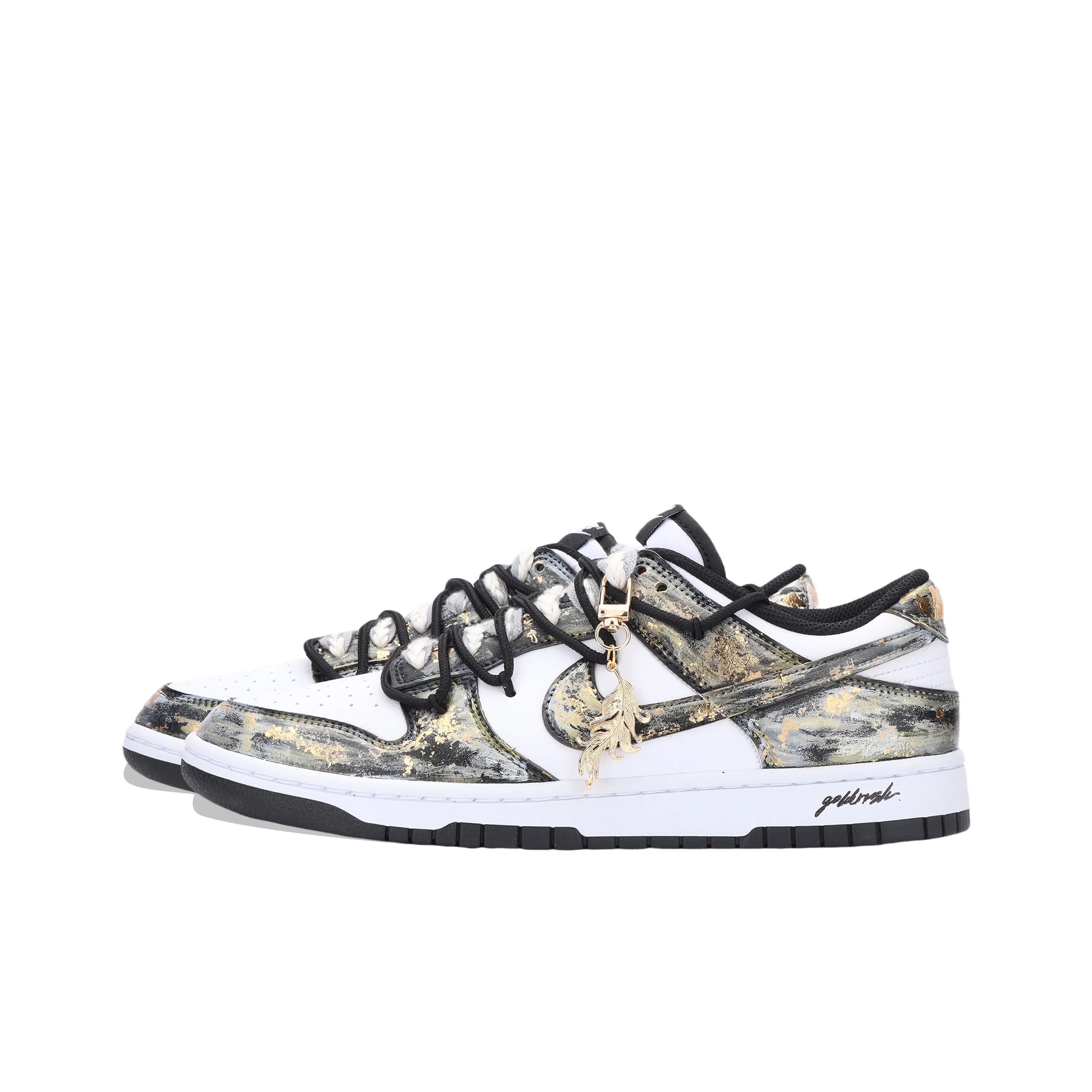 [Custom Gold Rush] Dunk Low Skateboard Shoes Unisex Black/White/Gold