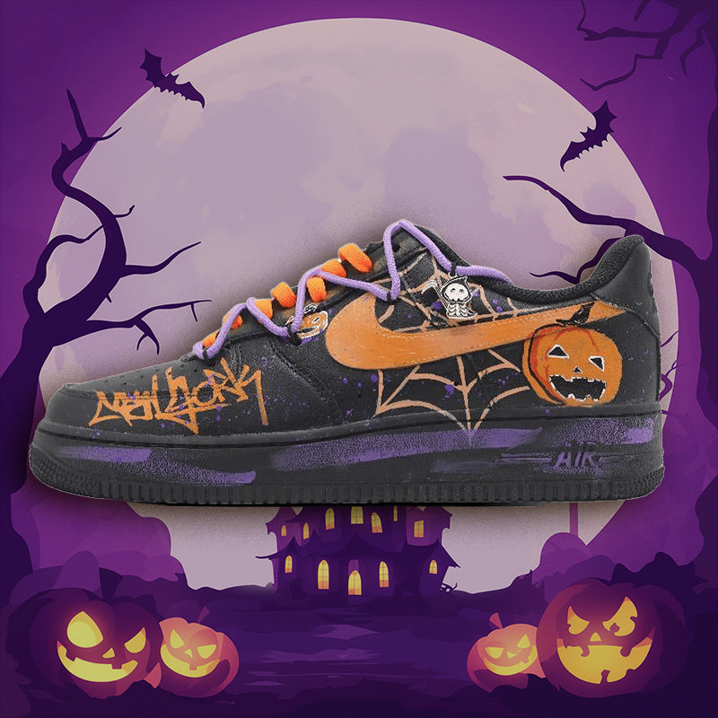 [Custom Surprise Pumpkin]  Air Force 1 Skateboard Shoes Unisex Low-Top Black/Purple/Orange