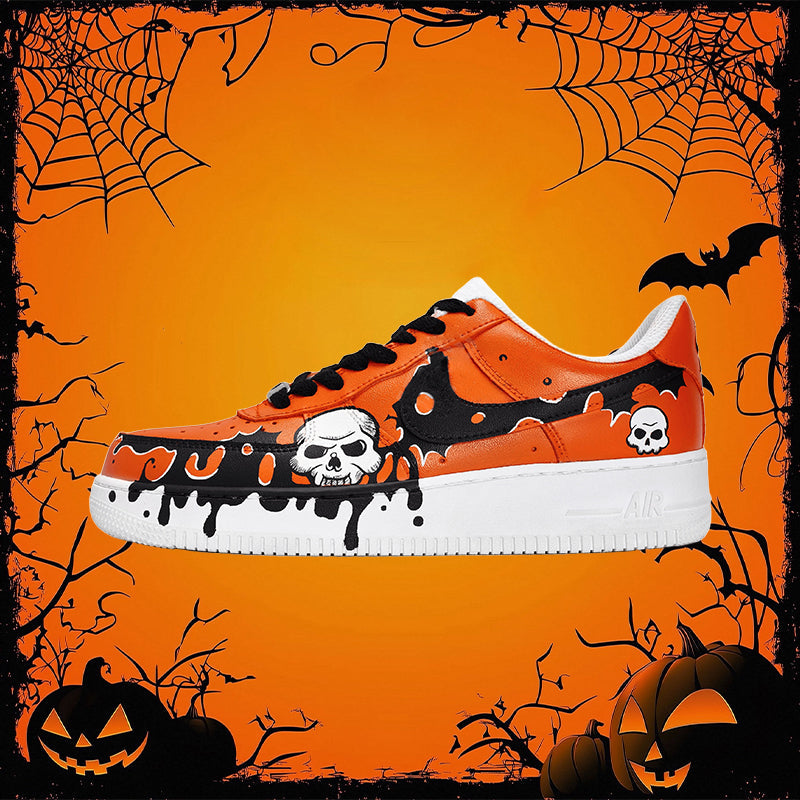 [Customized Hand-painted Graveyard Shadows] Air Force 1 Low-top Shoes Unisex Halloween Series Orange