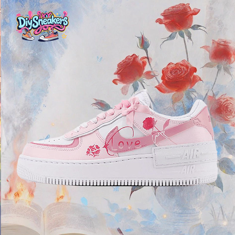 [Custom Rose GirL]  Air Force 1 Skateboarding Shoes Women's Low-top Pink/white