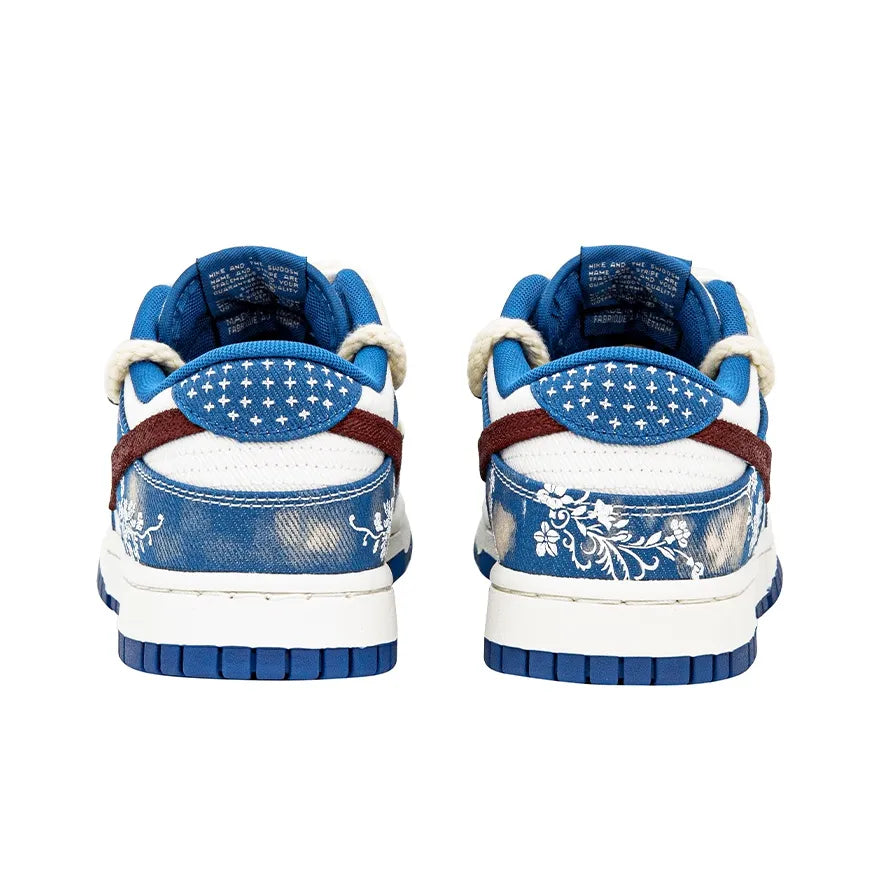 [Custom Blue Daisy, Left and Right Shoes Irregular Patterns] Dunk Low Skateboarding Shoes Unisex Denim Style